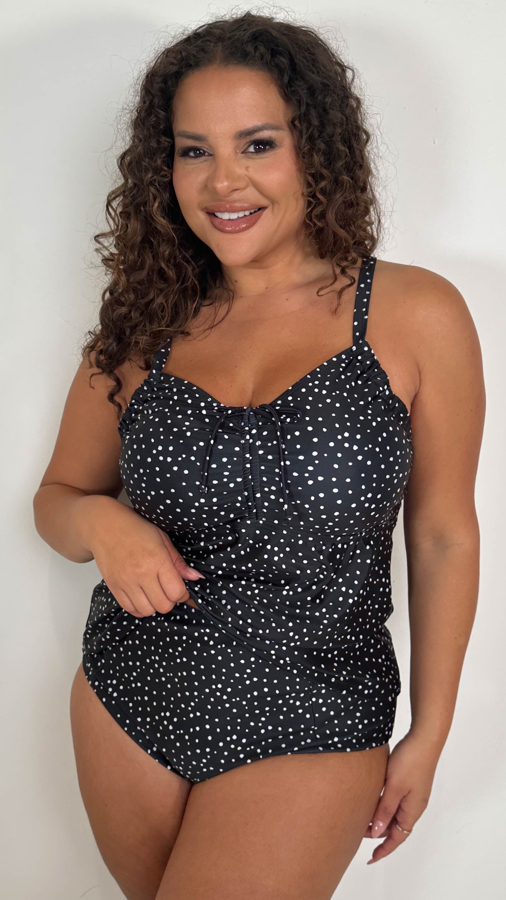 CurveWow Printed Ruched Front Tankini Top Spot