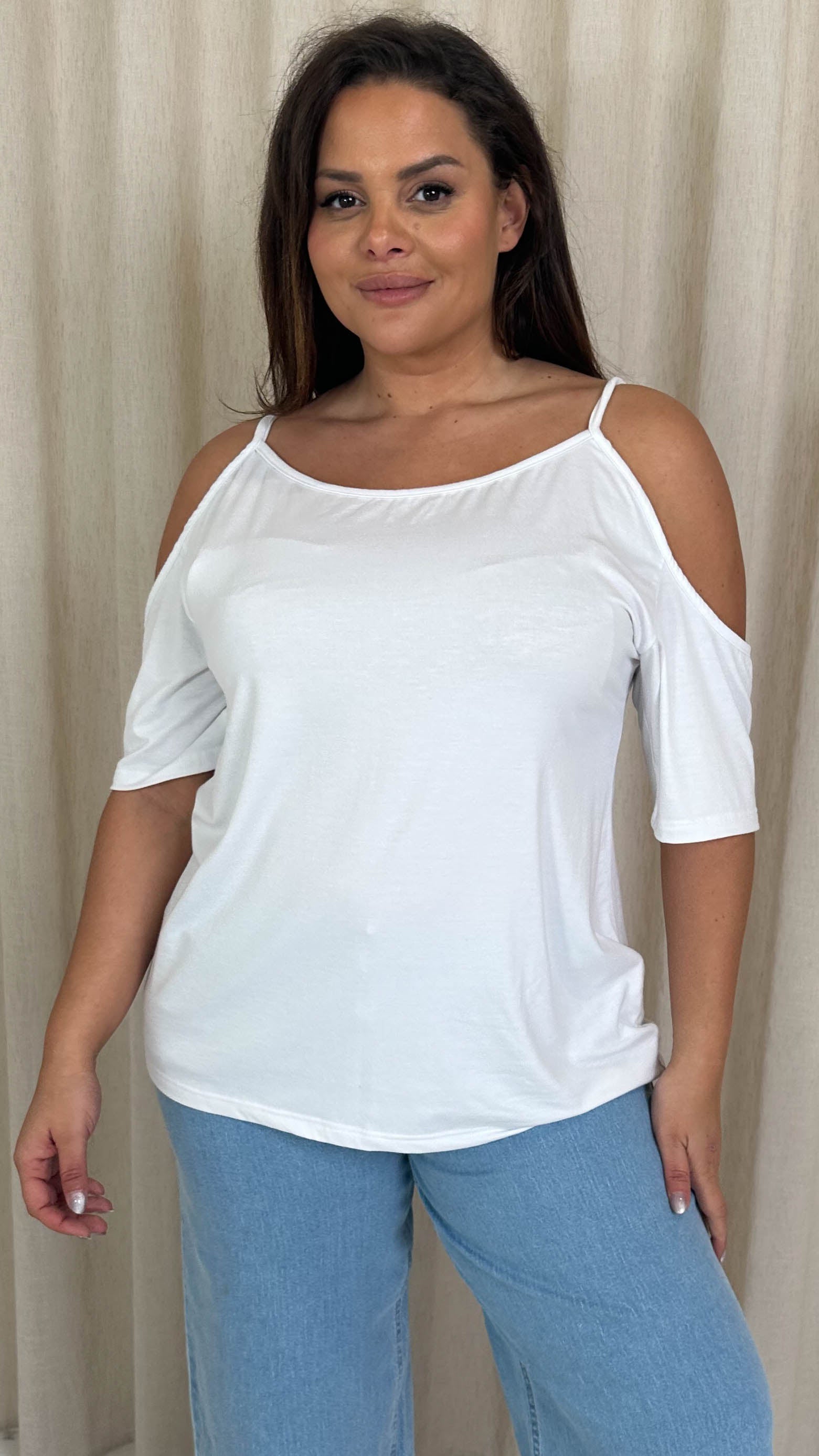 CurveWow Cold Shoulder Top White