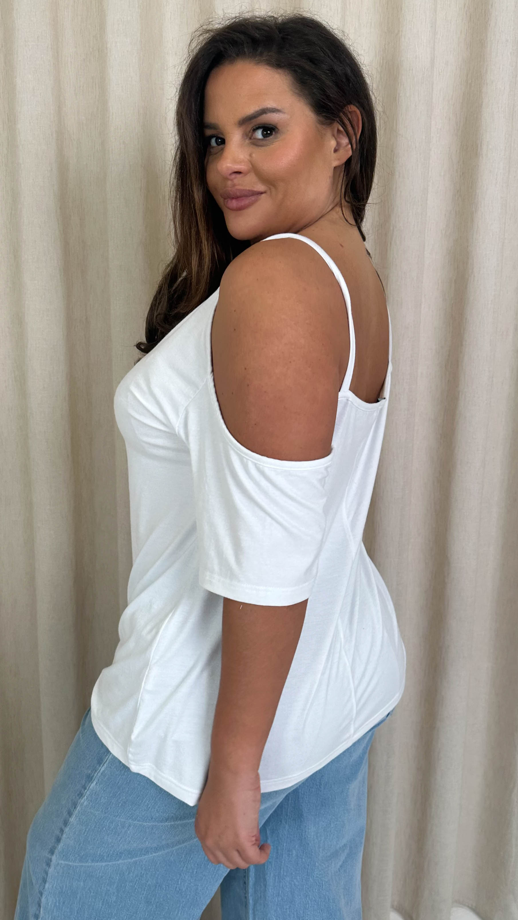 CurveWow Cold Shoulder Top White