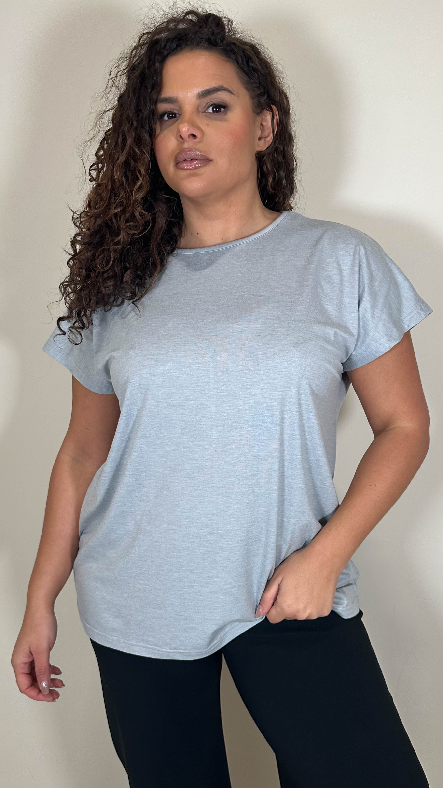 CurveWow Cap Sleeve Dip Hem Tee Grey Marl