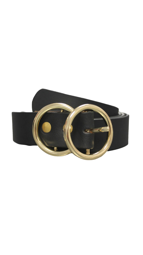 8349 Women Leather Bold Fashion Statement Belts, Double Ring Pullback-black ESSEN | The Double Wrap Belt | Black | Fashionkind main image 3