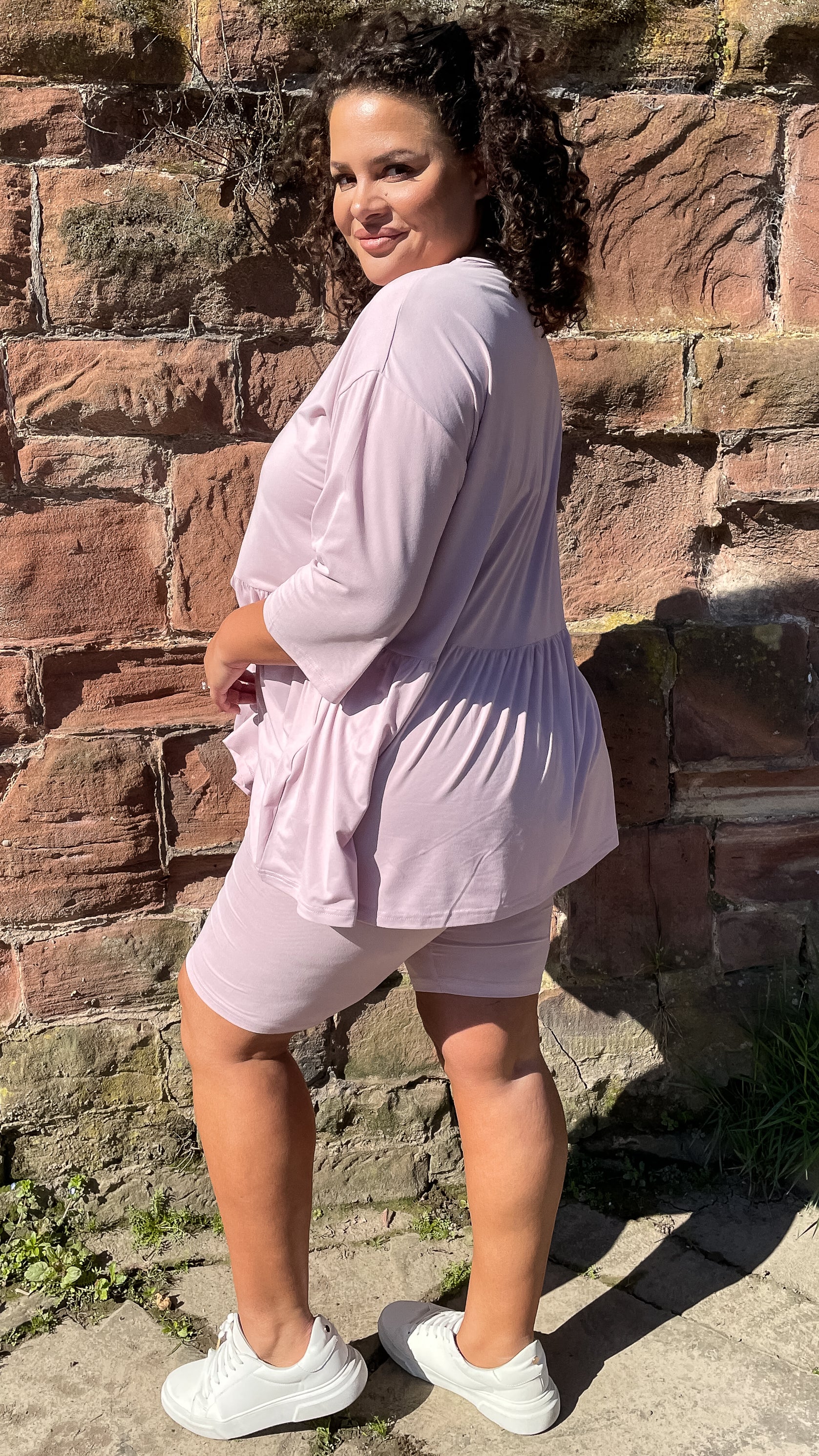 CurveWow Smock Top and Cycle Shorts Pink
