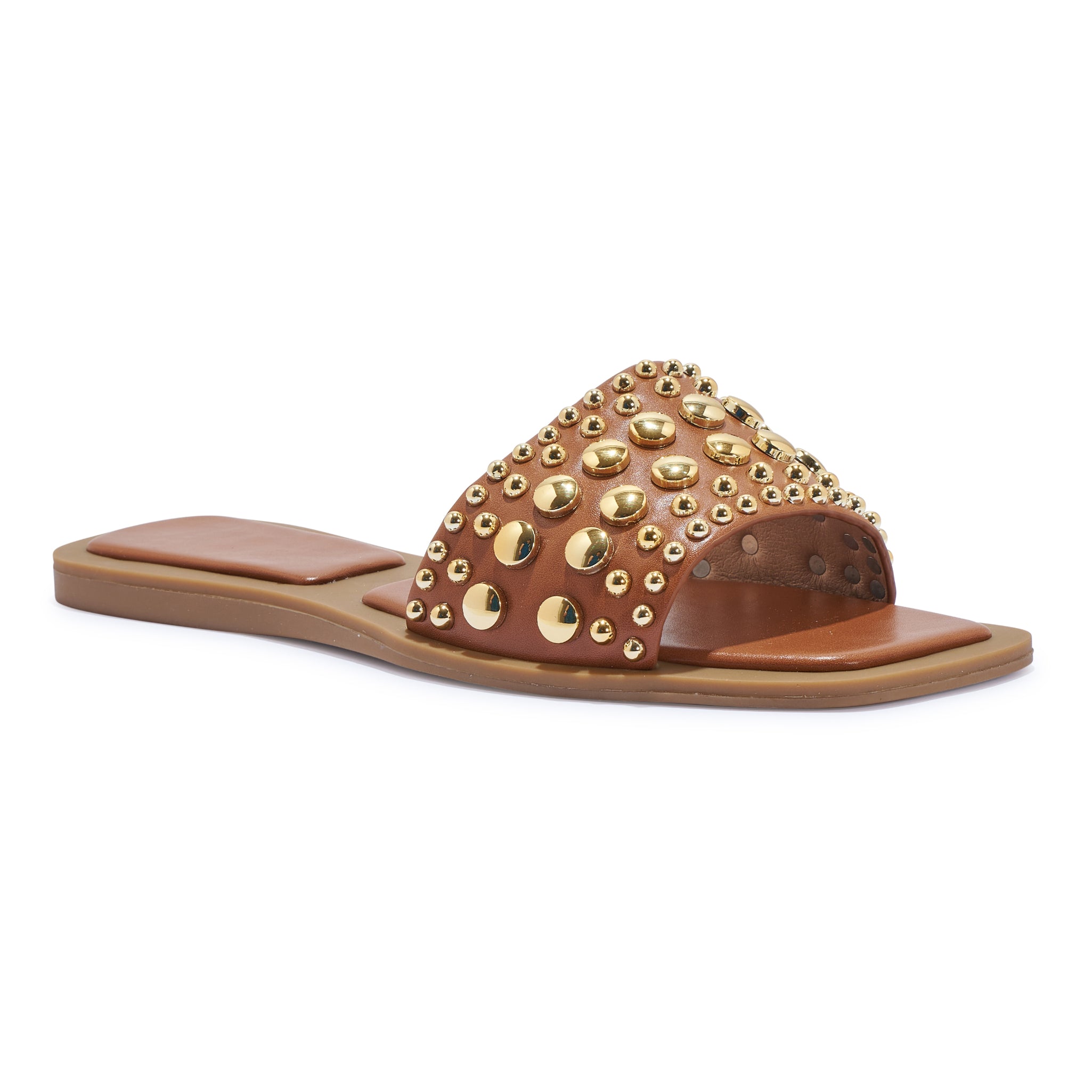 Clear Studded Mule Sandal Tan