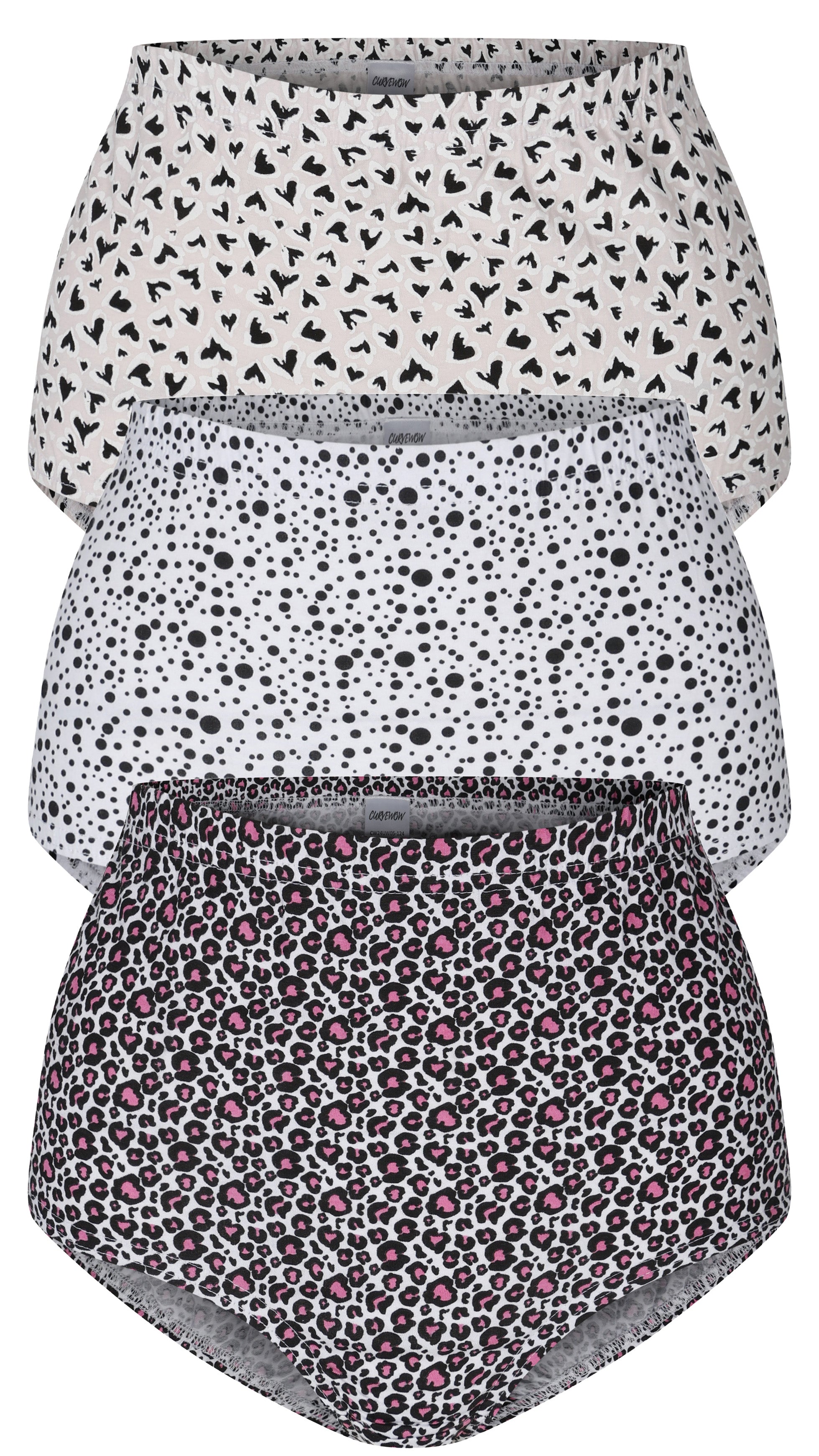 CurveWow 3 Pack Full Cotton Brief Pink/White