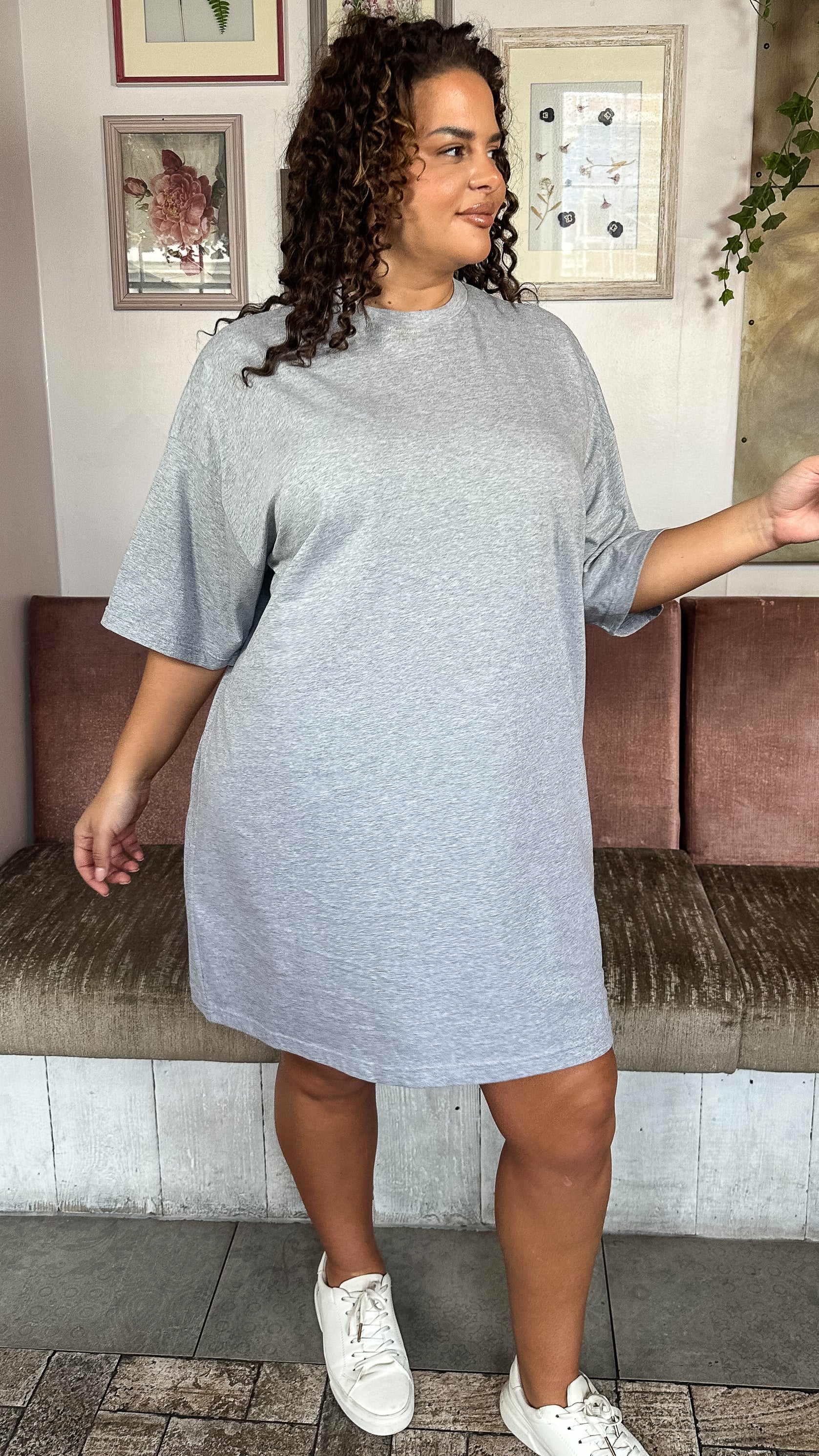 CurveWow Oversized T-Shirt Dress Grey Marl