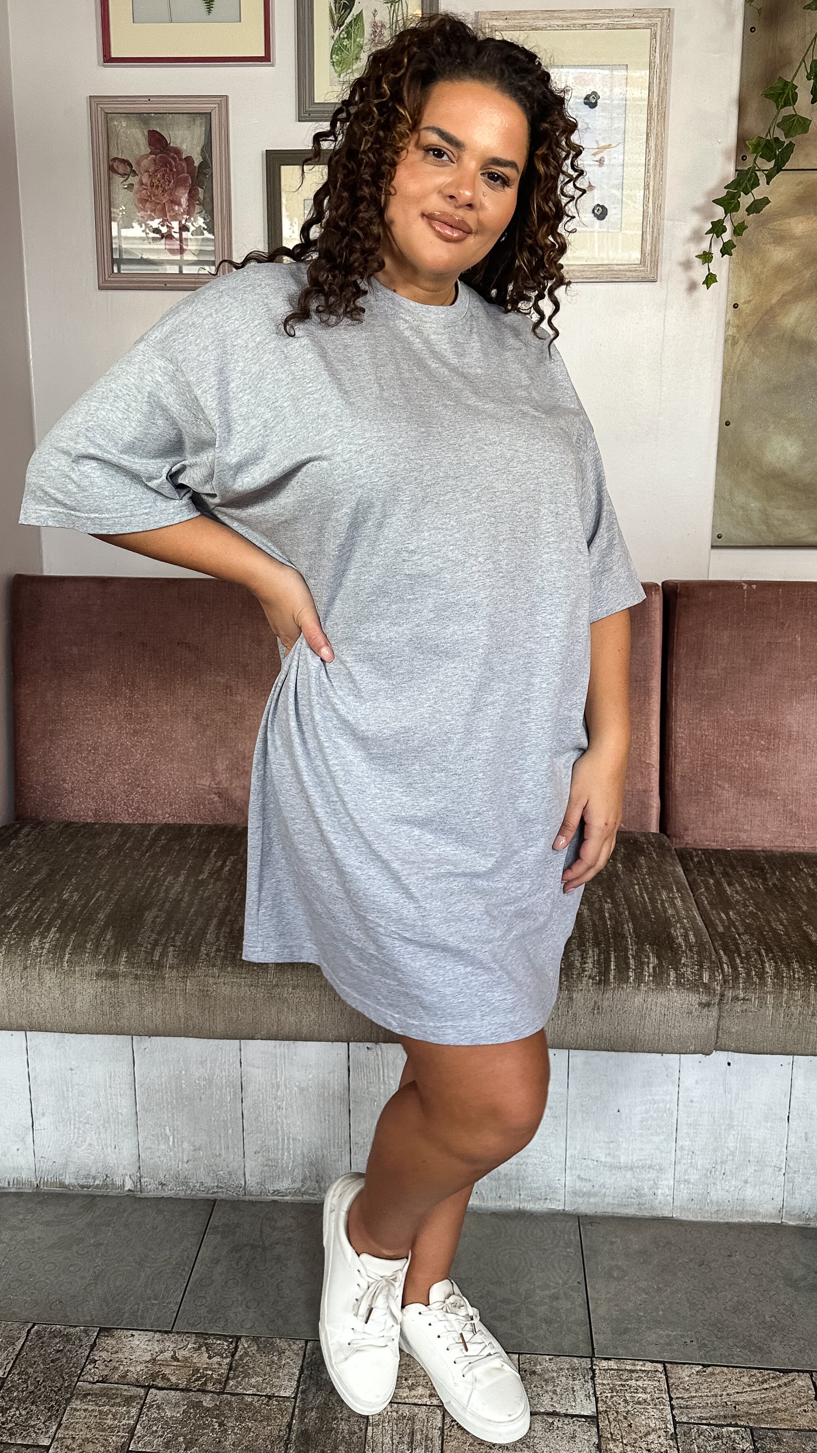 CurveWow Oversized T-Shirt Dress Grey Marl