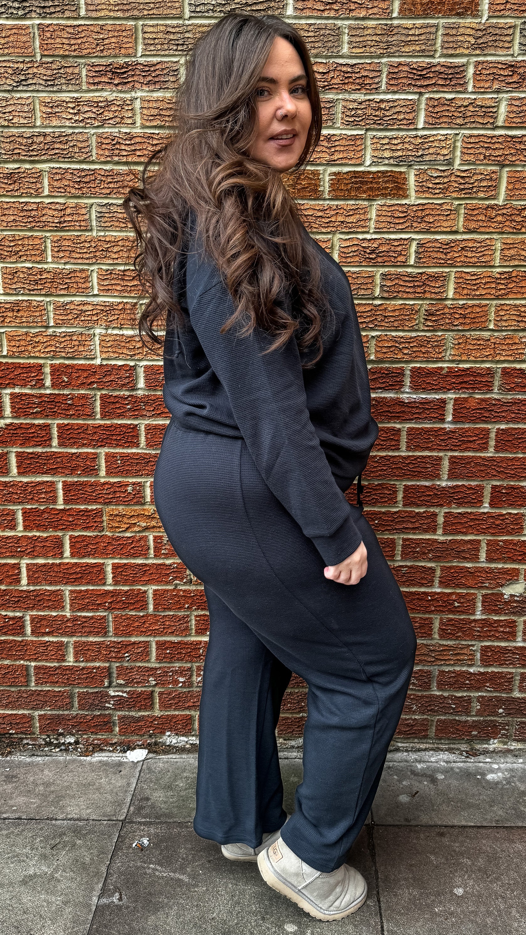 CurveWow Waffle Loungewear Hoodie Navy
