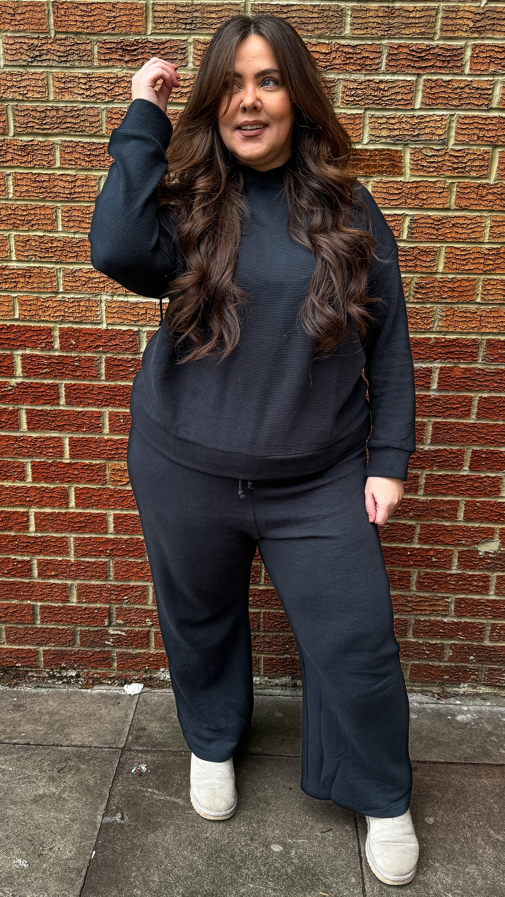 CurveWow Waffle Loungewear Hoodie Navy