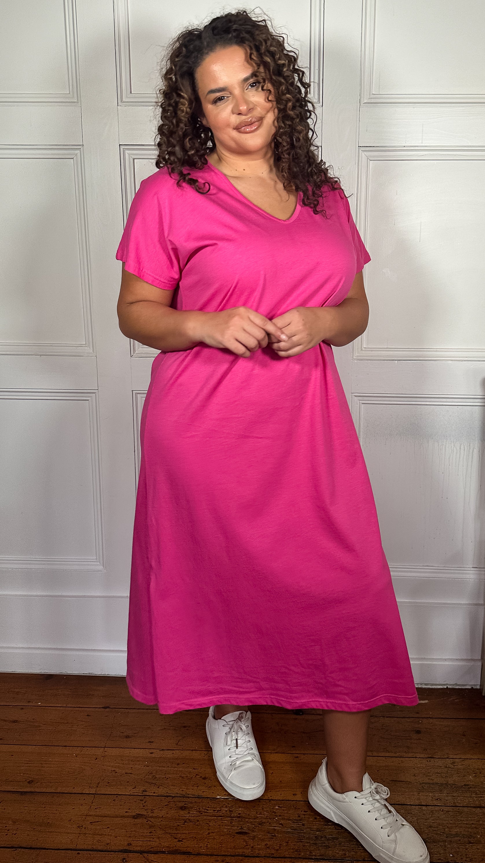 CurveWow Side Split Midaxi T-Shirt Dress Pink