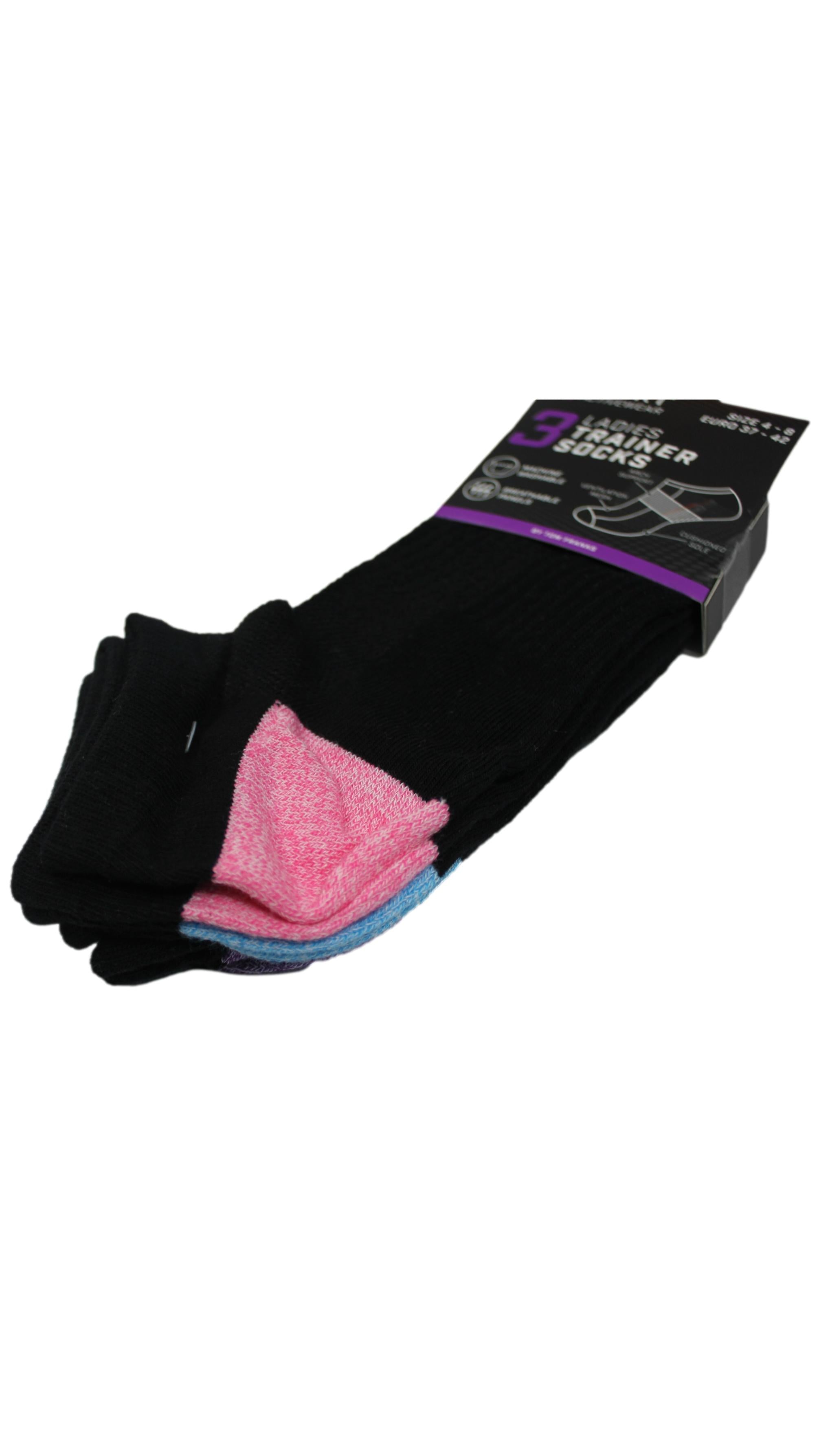 3 Pack Twist Yarn Heel & Toes Trainer Socks Black