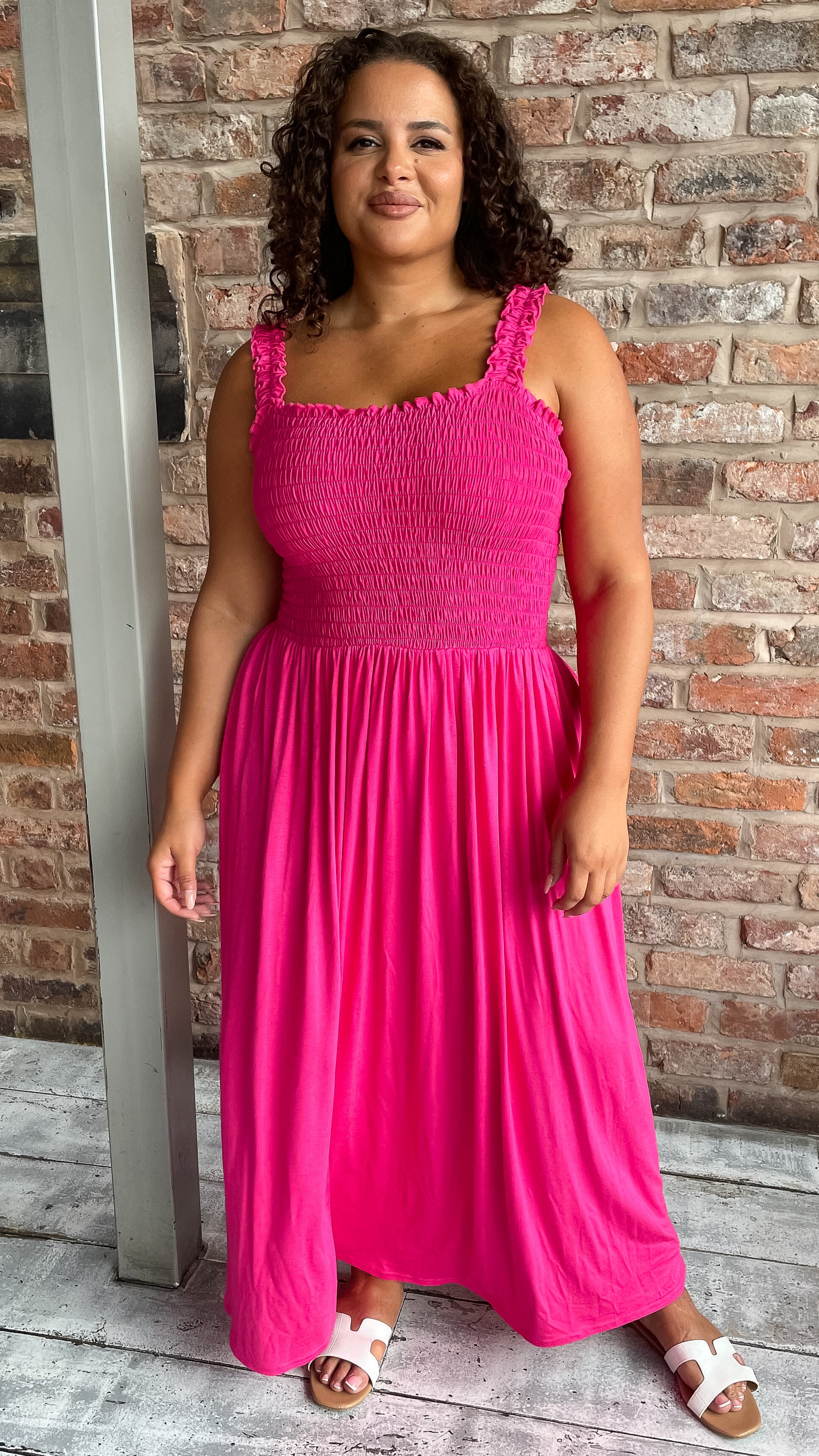 CurveWow Shirred Bust Maxi Dress Pink
