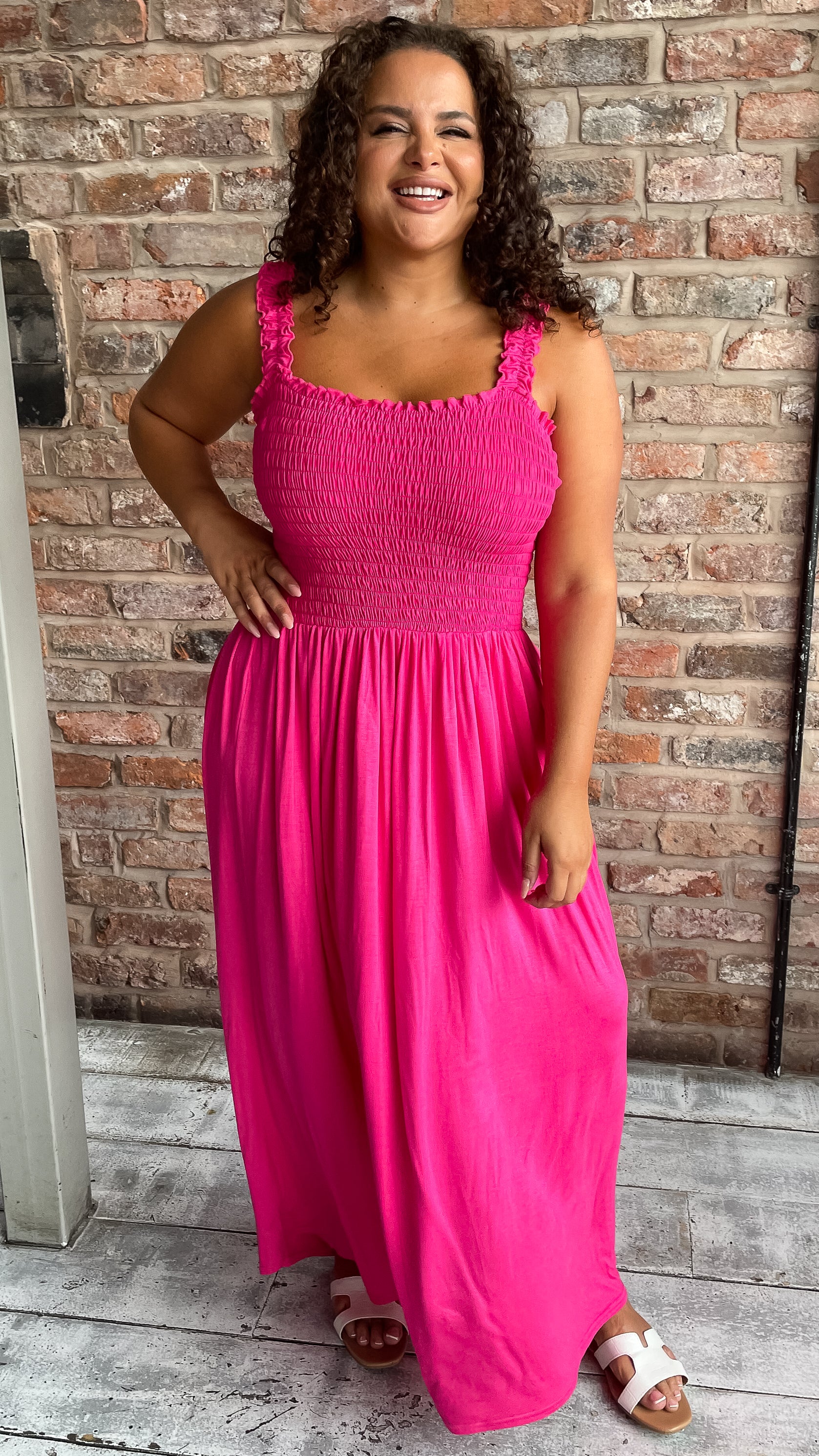 CurveWow Shirred Bust Maxi Dress Pink