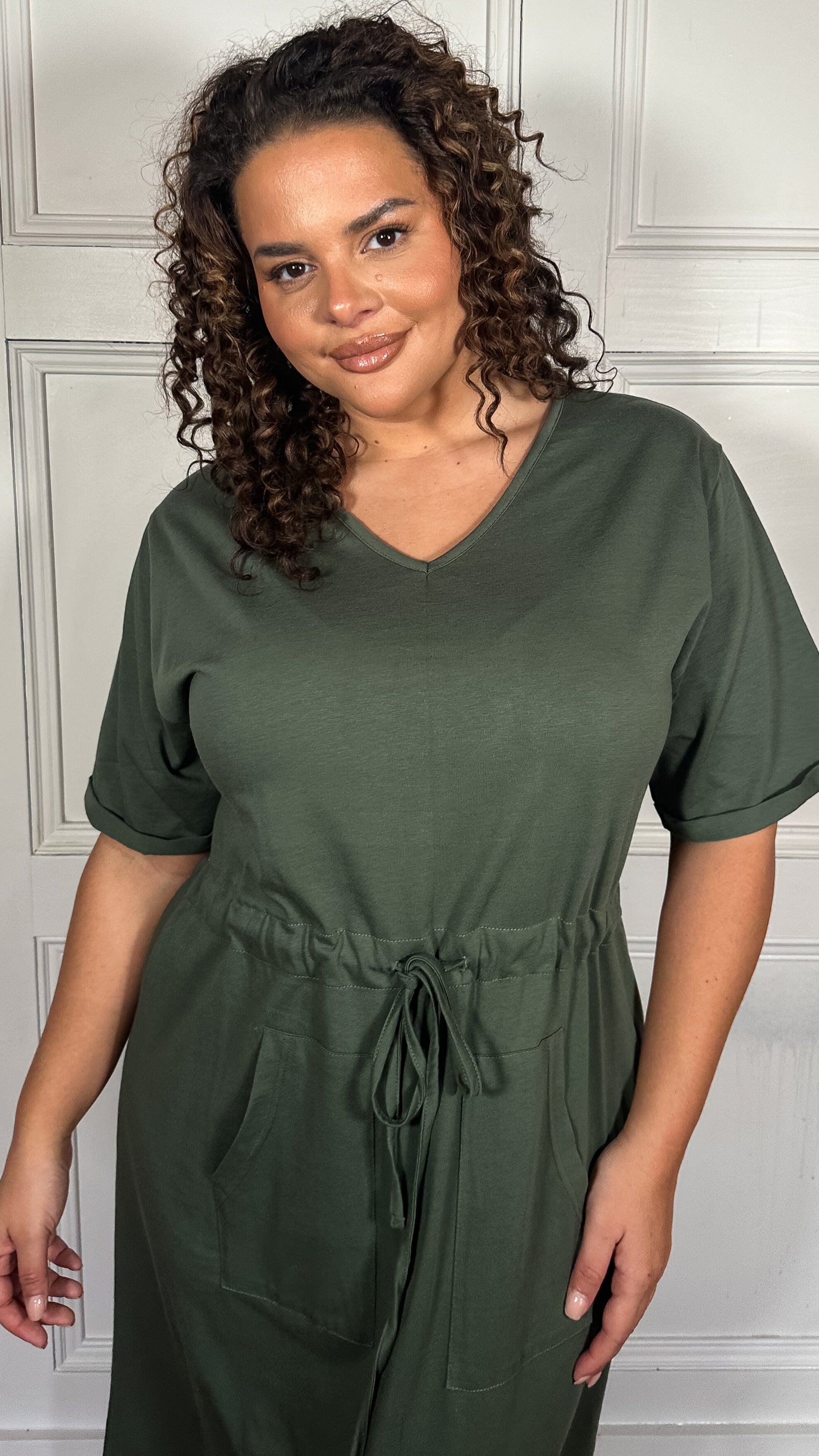 CurveWow Maxi T-Shirt Dress With Drawstring Khaki
