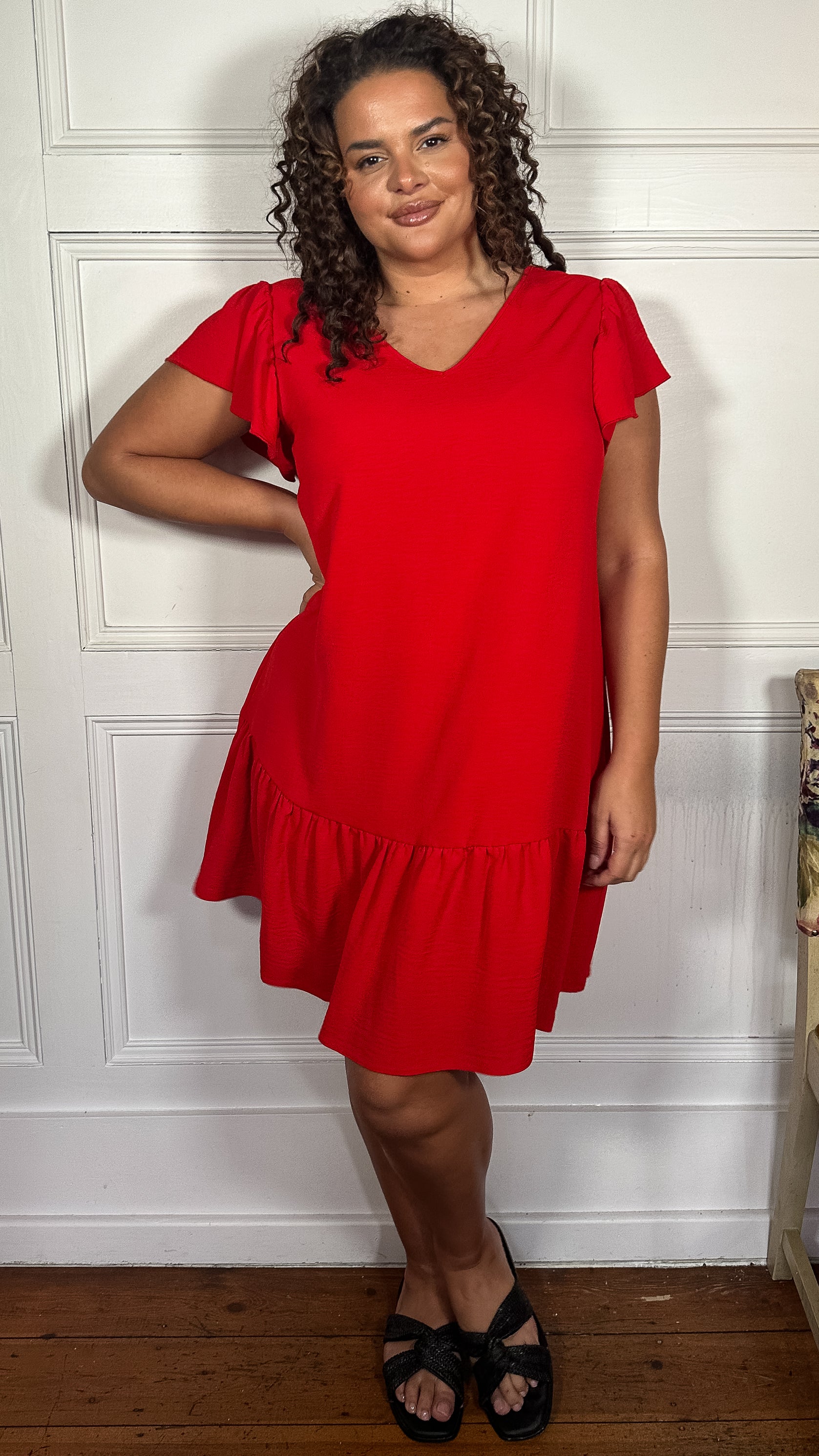 CurveWow Ruffle Tiered Mini Dress Red