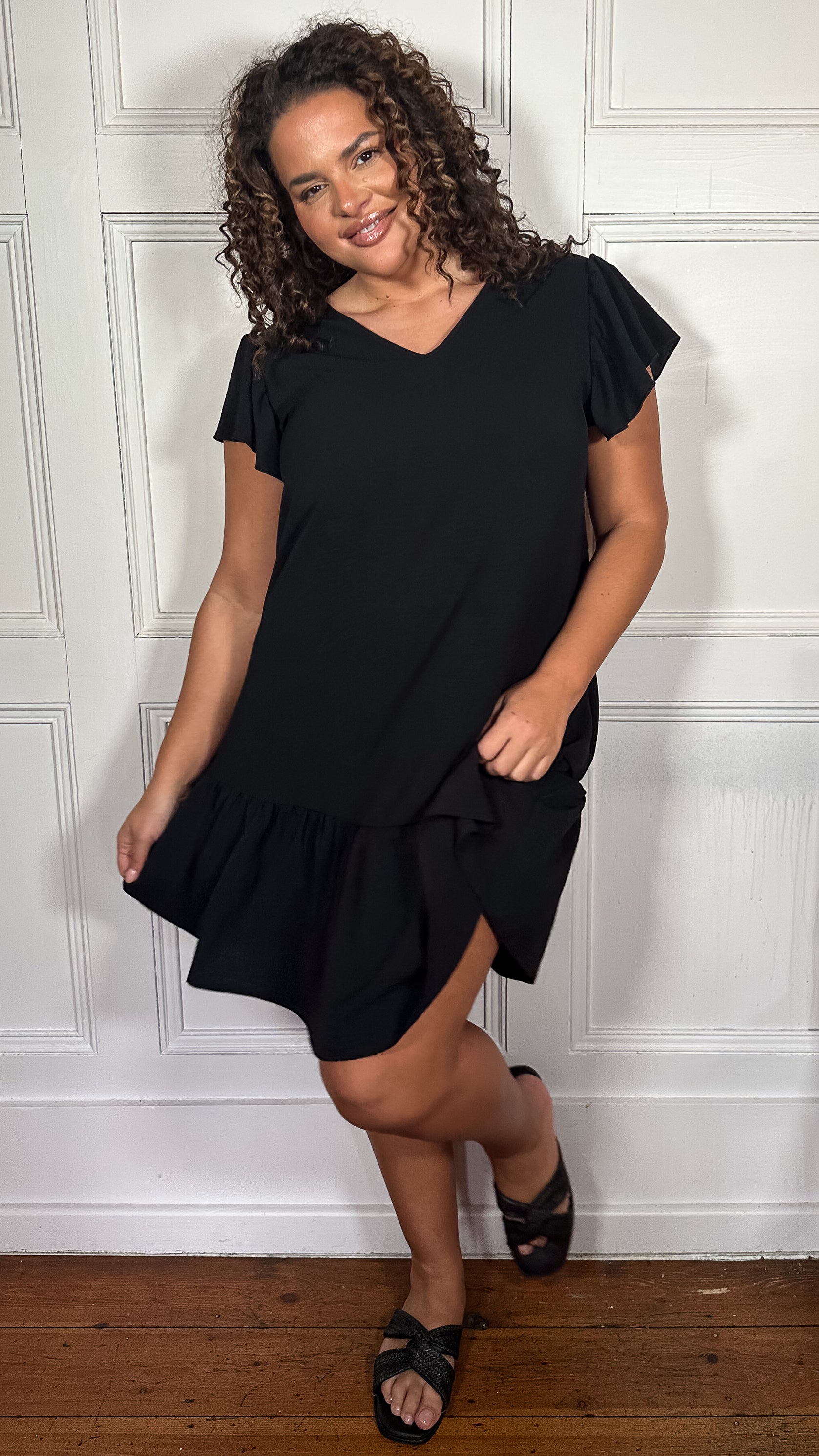 CurveWow Ruffle Tiered Mini Dress Black