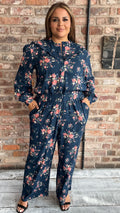 CurveWow Wide Leg Trouser Floral Navy