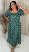 CurveWow Woven Milkmaid Dress Green