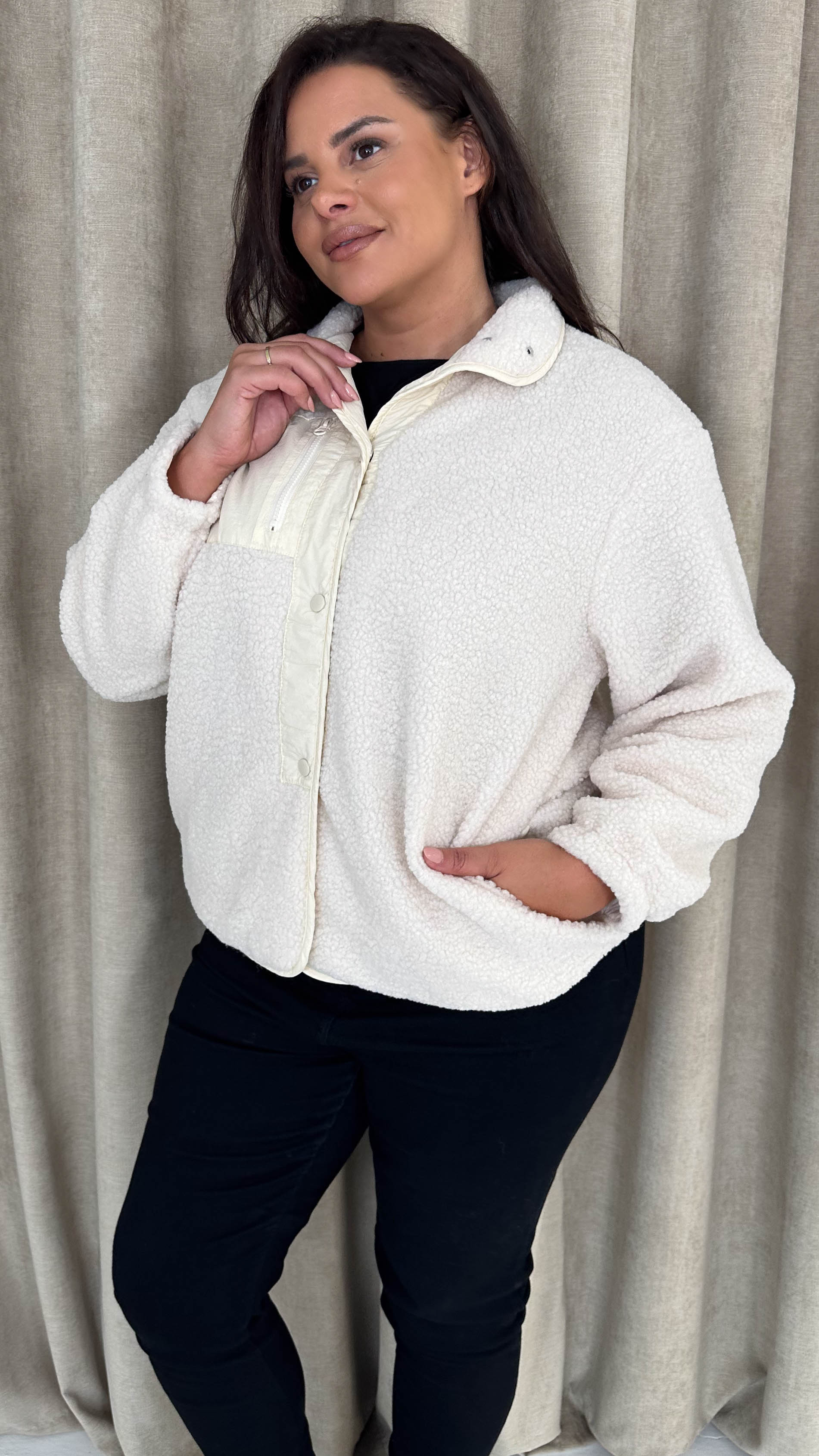 CurveWow Borg Teddy Jacket Cream