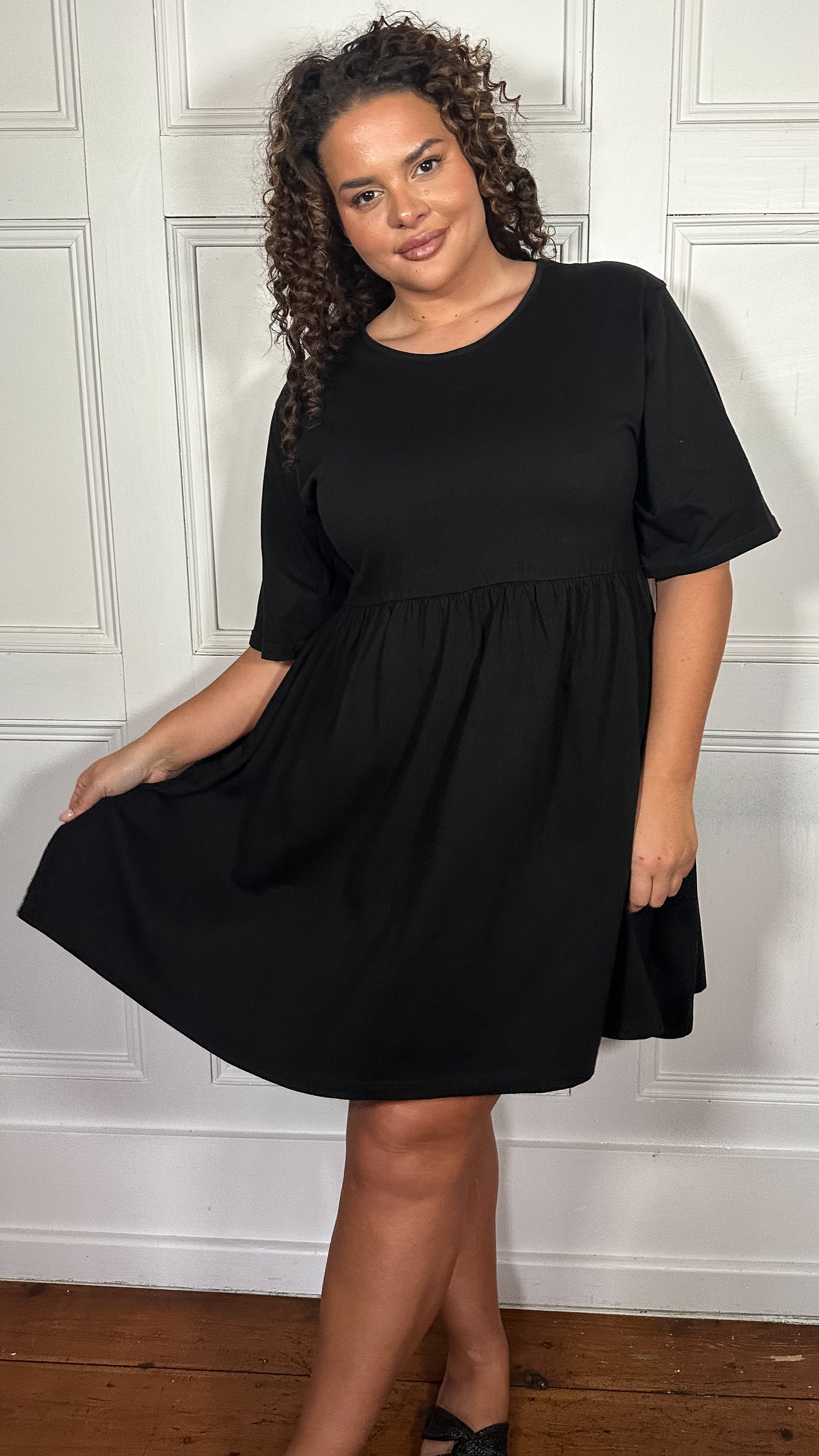 CurveWow Textured Smock Mini Dress Black