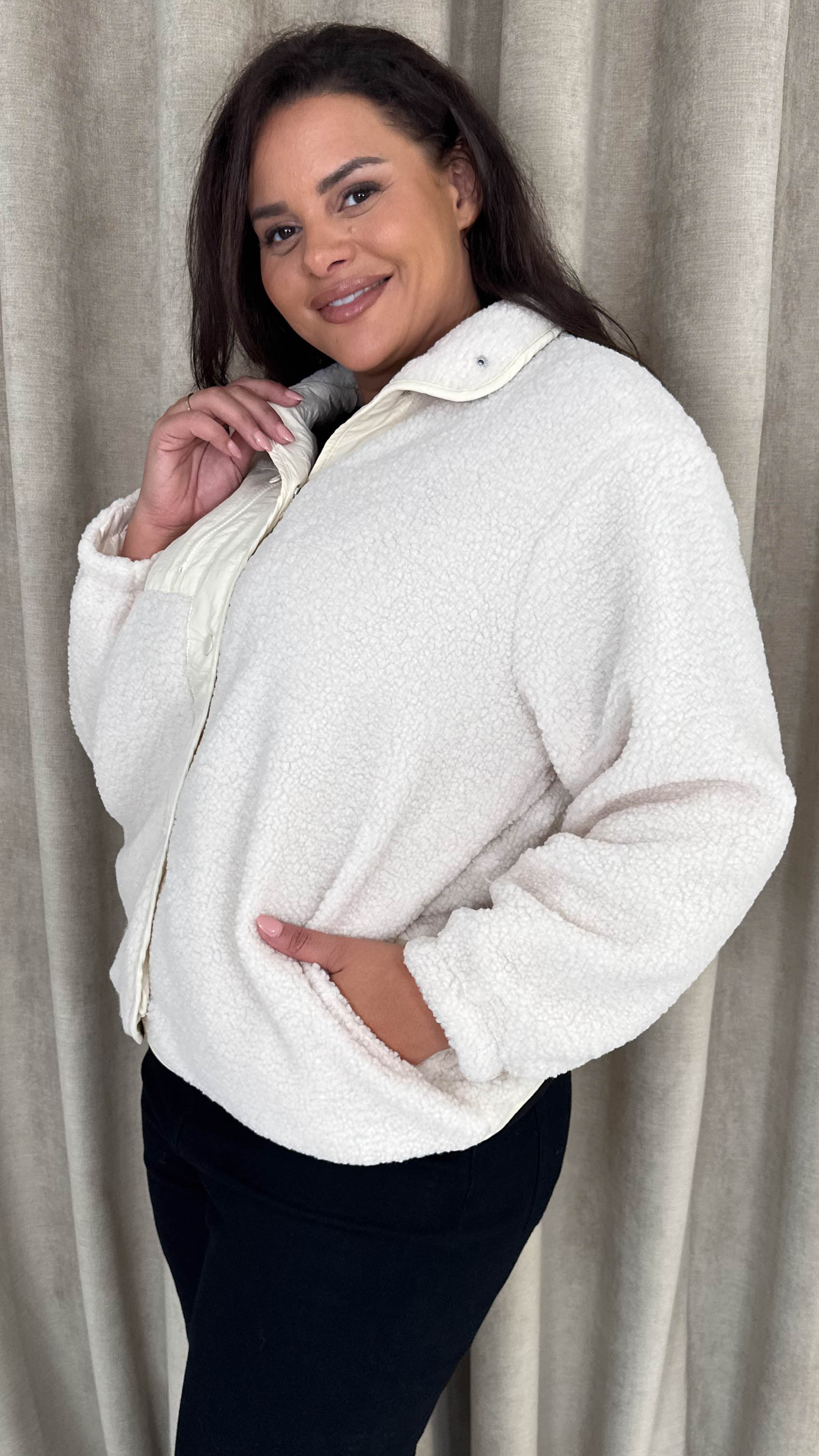 CurveWow Borg Teddy Jacket Cream