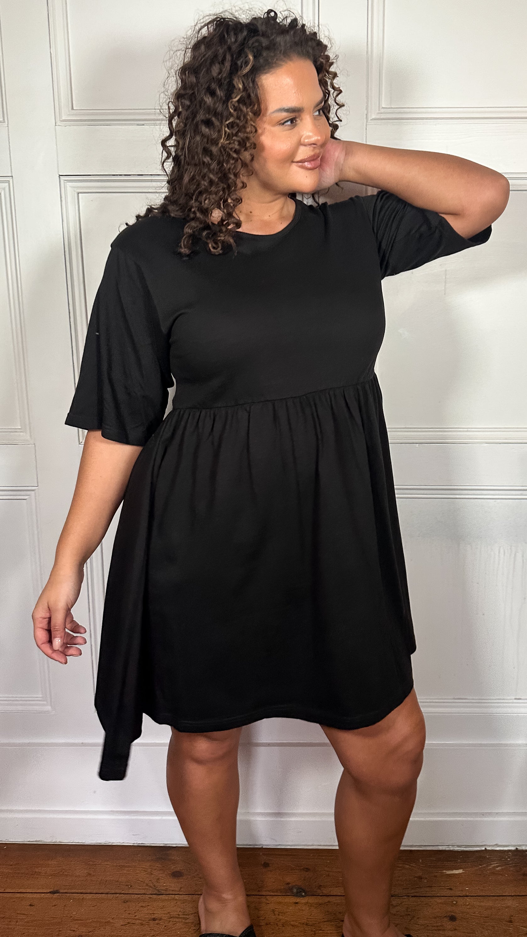 CurveWow Textured Smock Mini Dress Black
