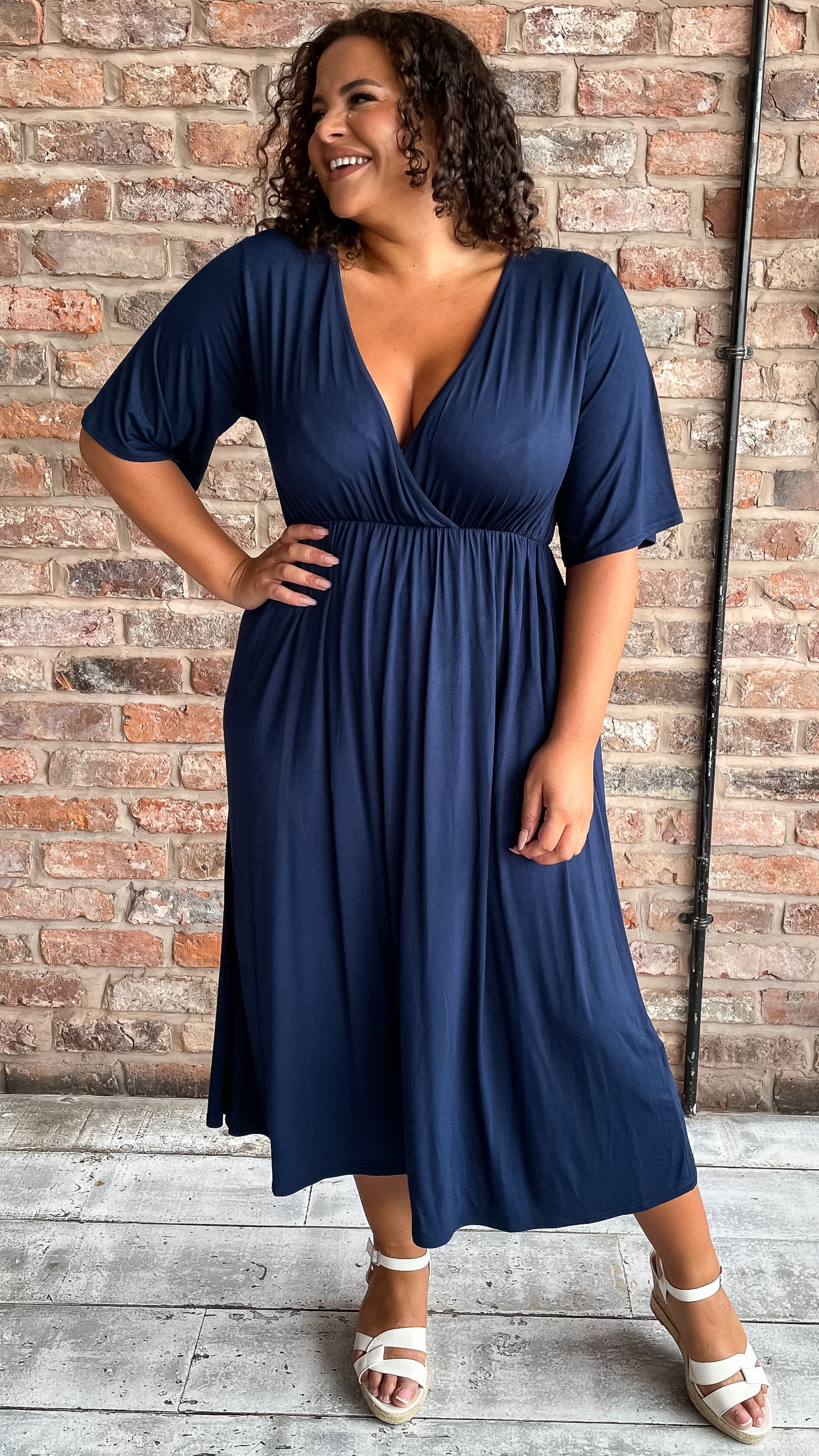 CurveWow Wrap Midi Dress Navy