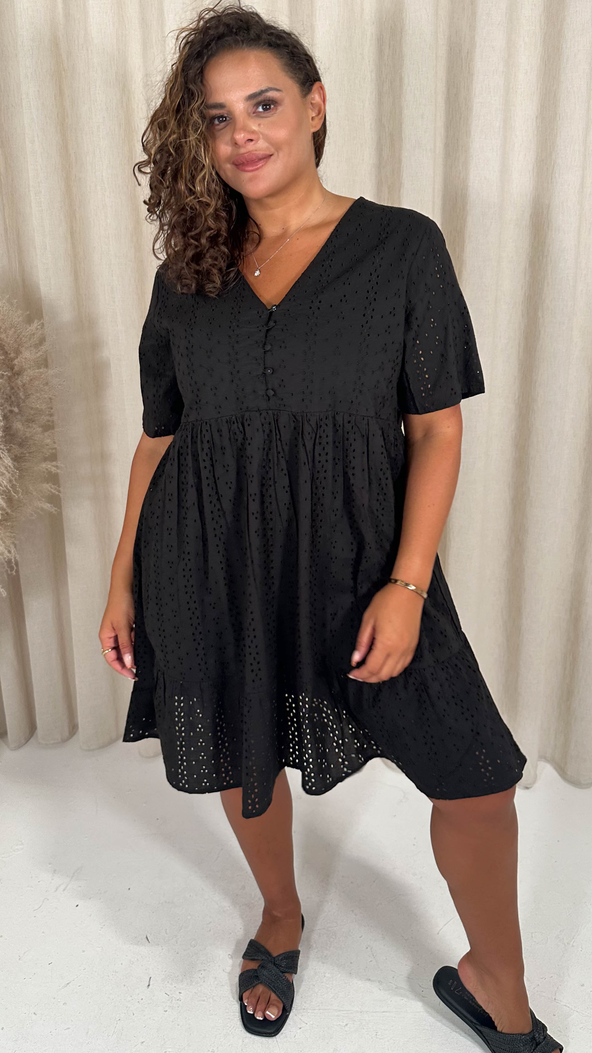 CurveWow Broderie Tea Dress Black