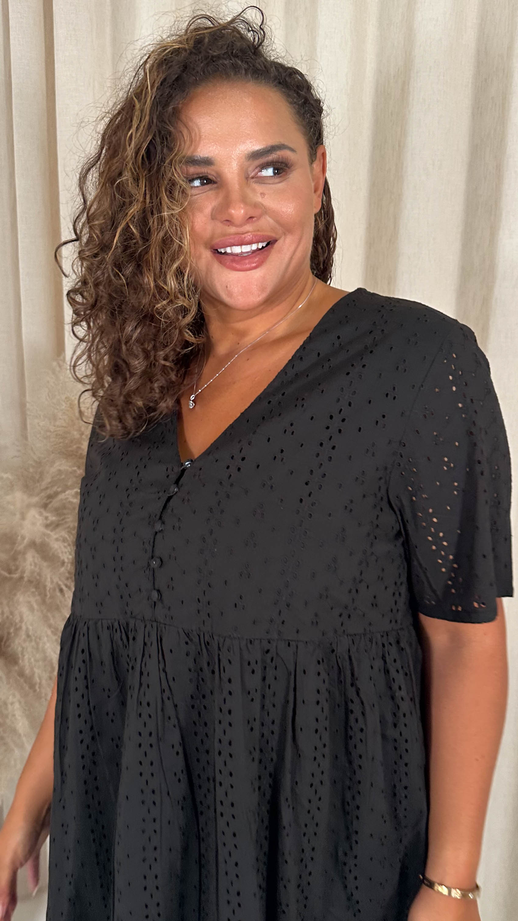 CurveWow Broderie Tea Dress Black