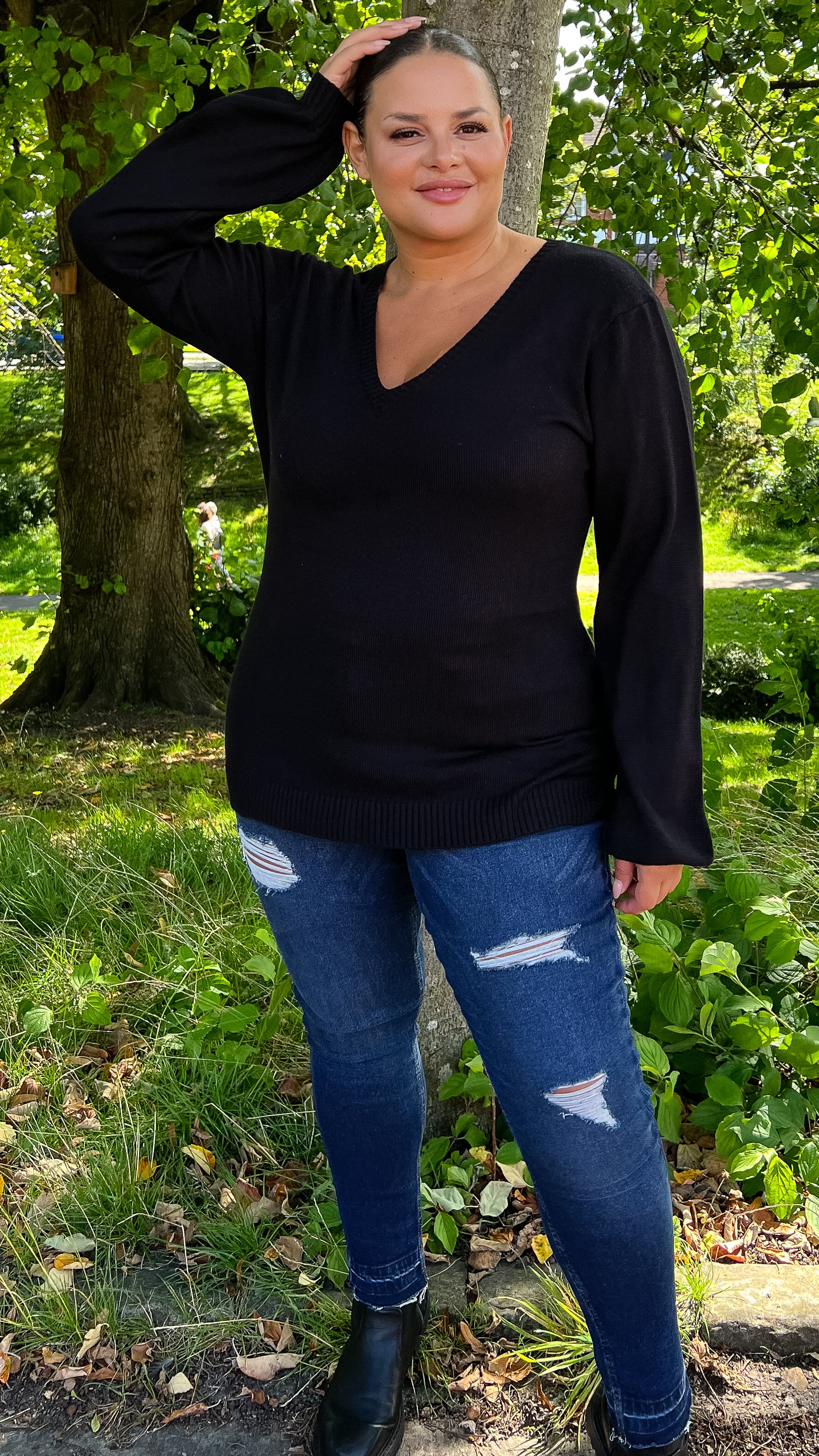 CurveWow Longline V Neck Jumper Black