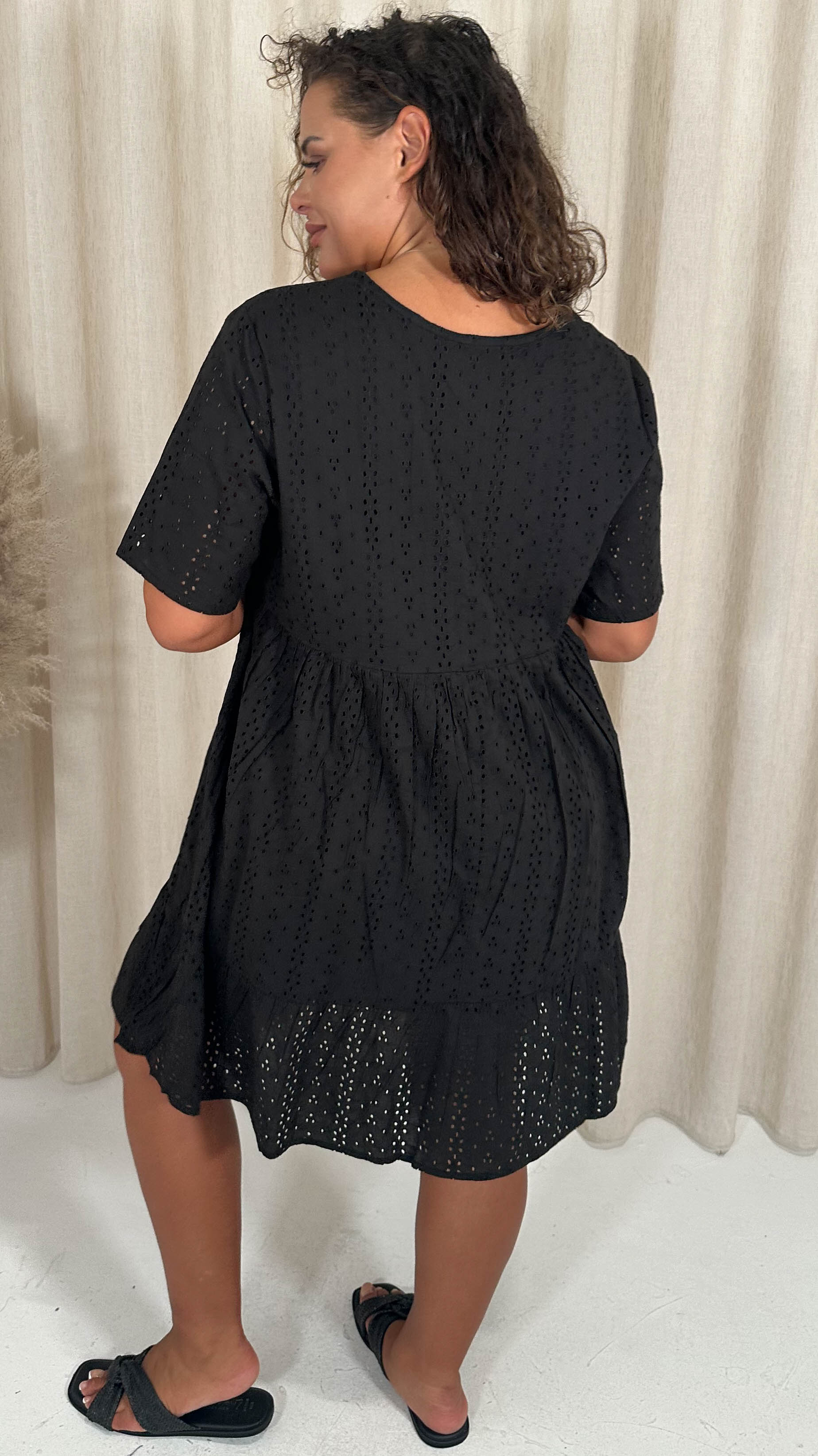 CurveWow Broderie Tea Dress Black