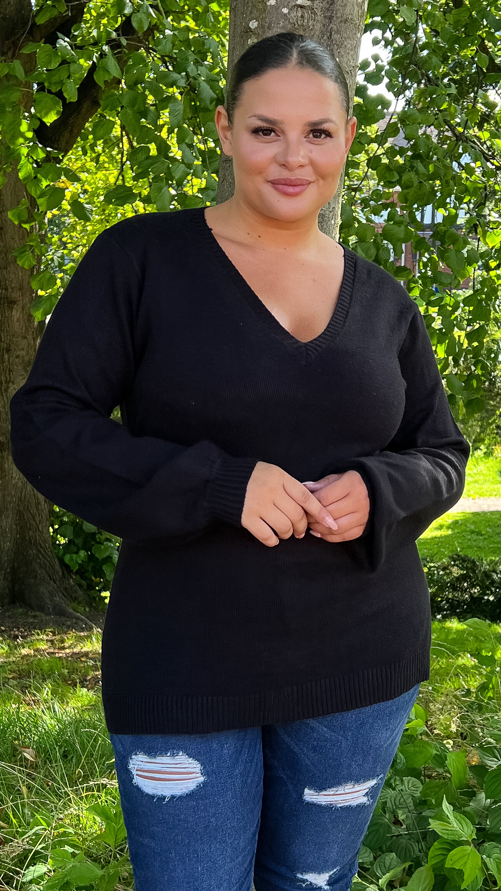 CurveWow Longline V Neck Jumper Black