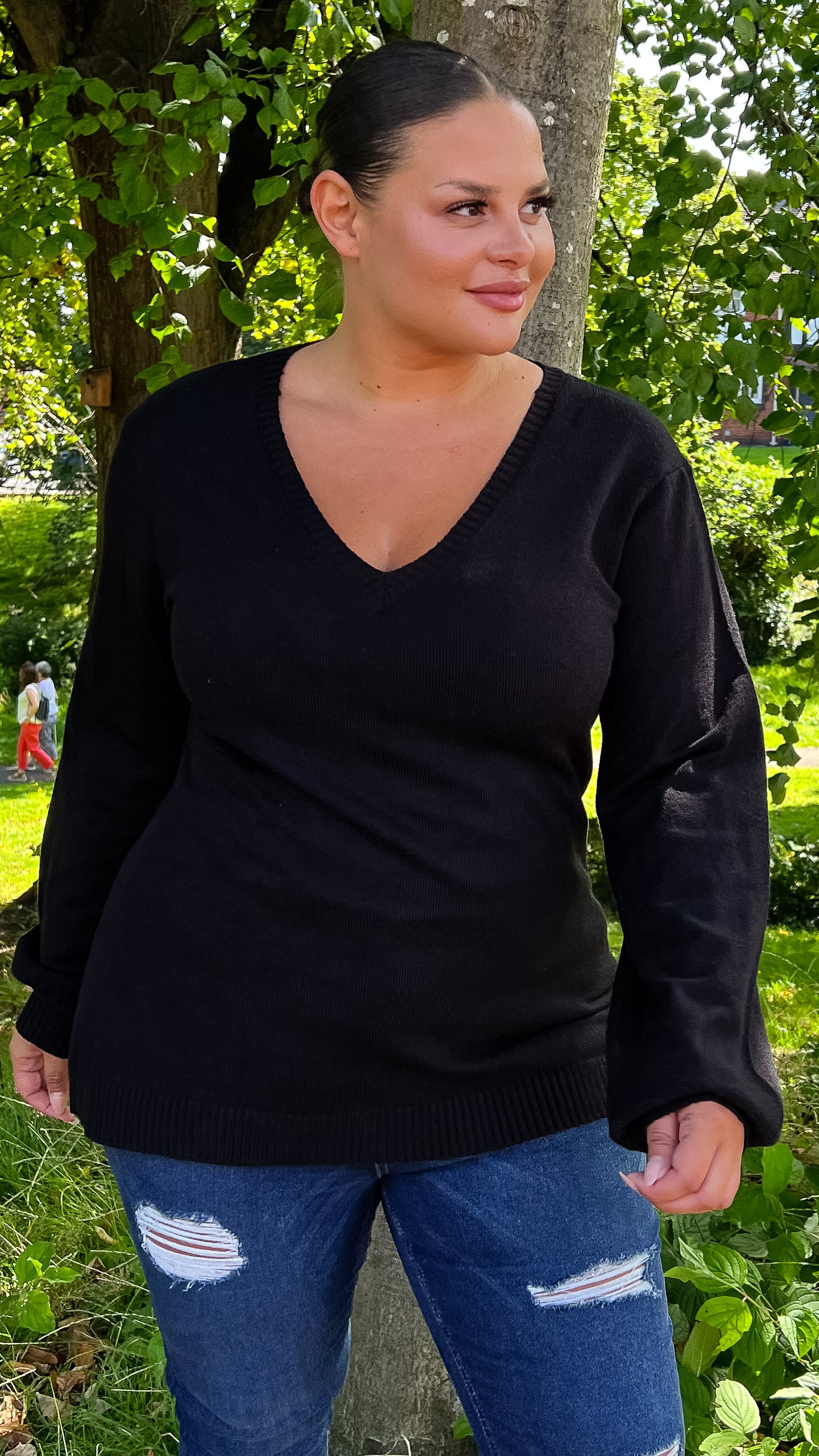 CurveWow Longline V Neck Jumper Black