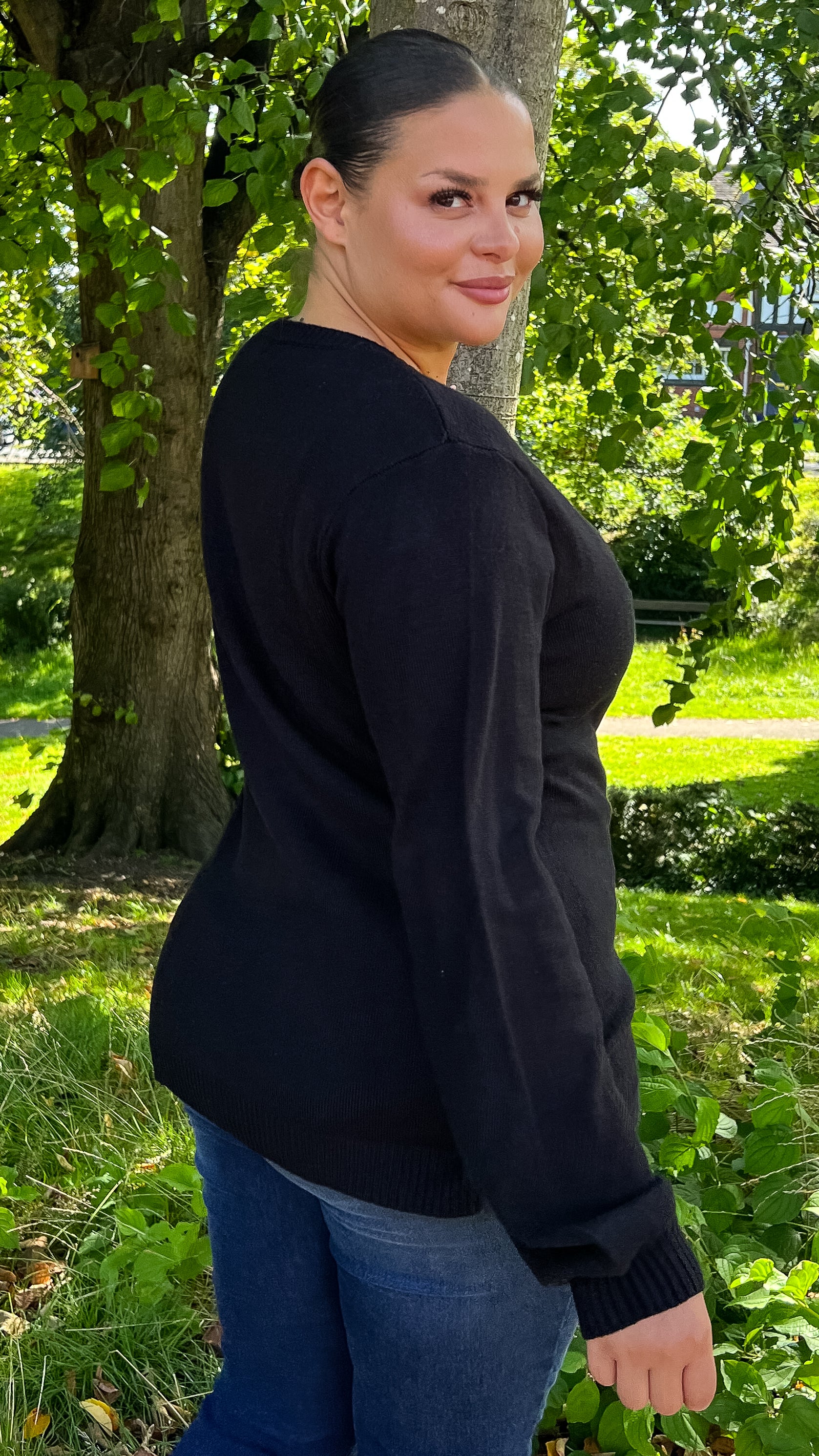 CurveWow Longline V Neck Jumper Black