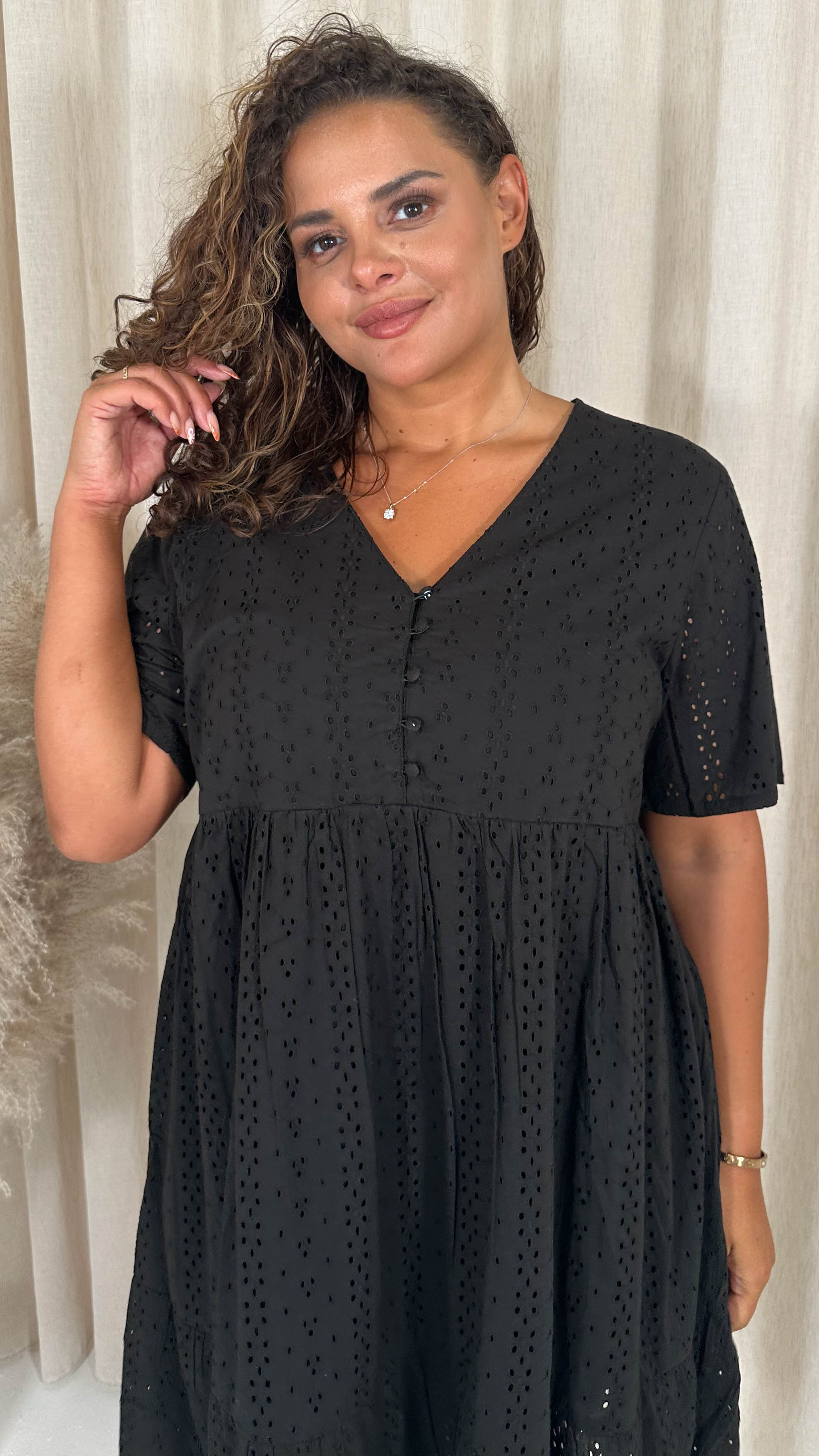 CurveWow Broderie Tea Dress Black