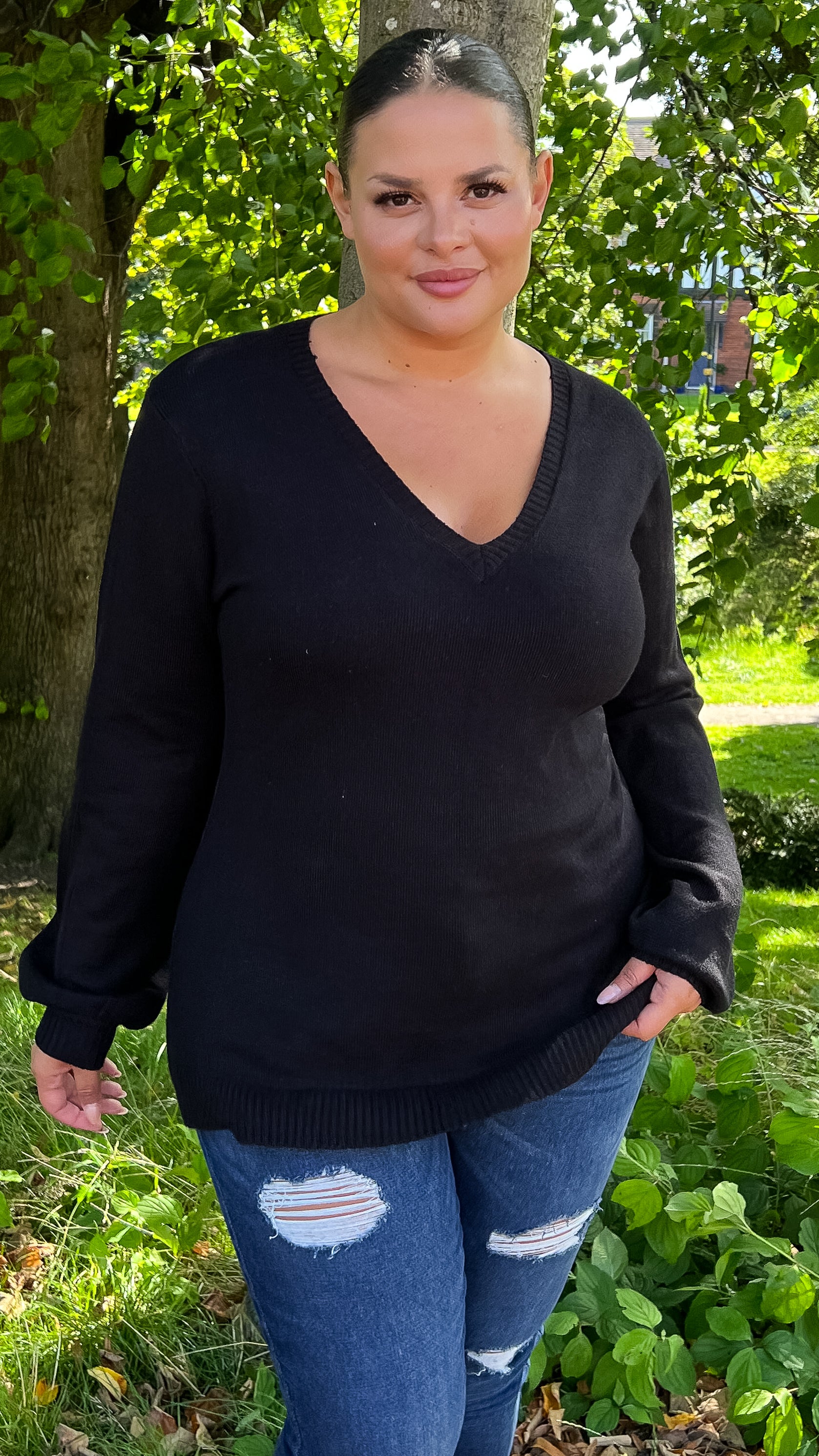 CurveWow Longline V Neck Jumper Black