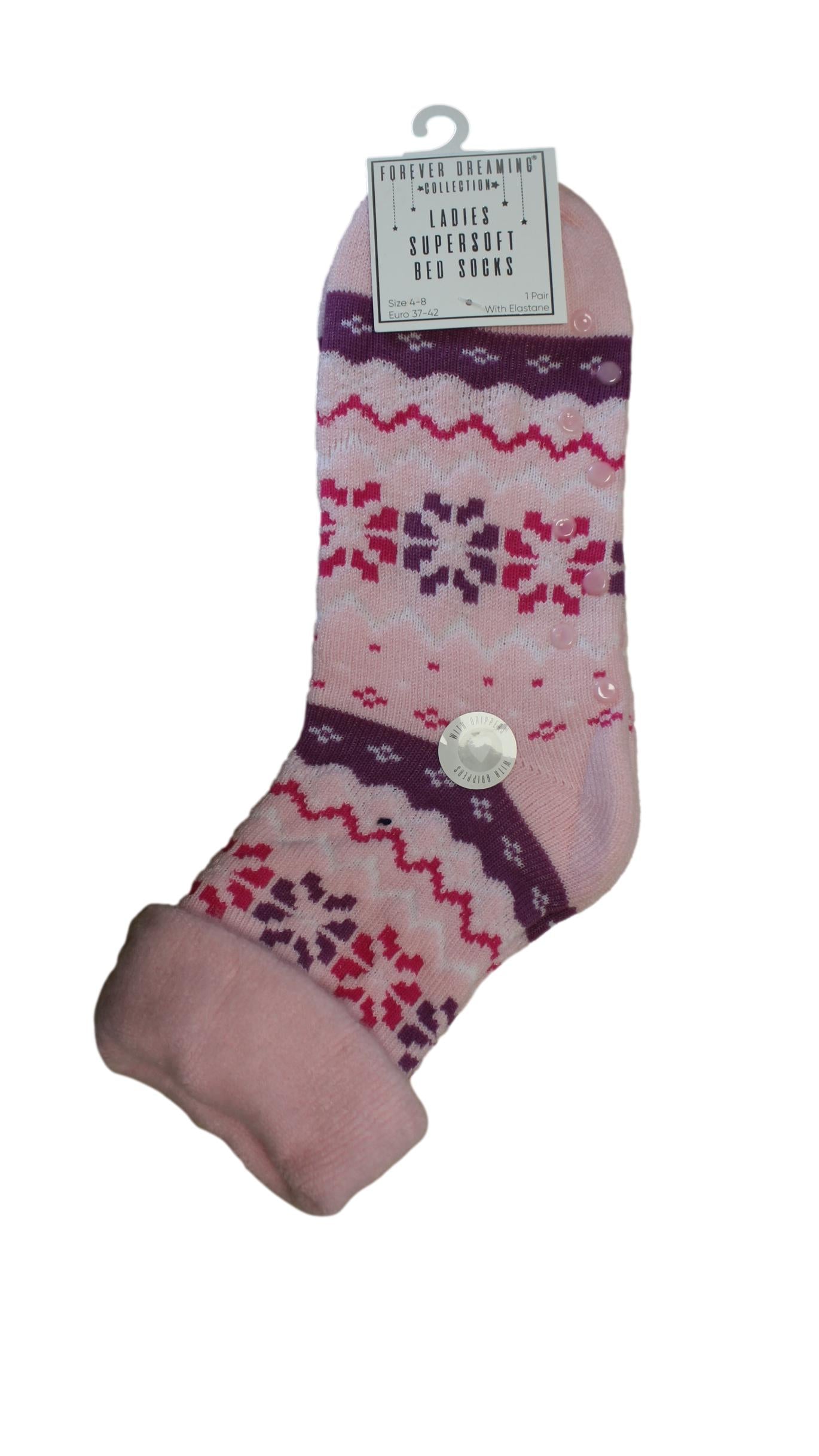 Fairisle Supersoft Bed Socks With Gripper Light Pink