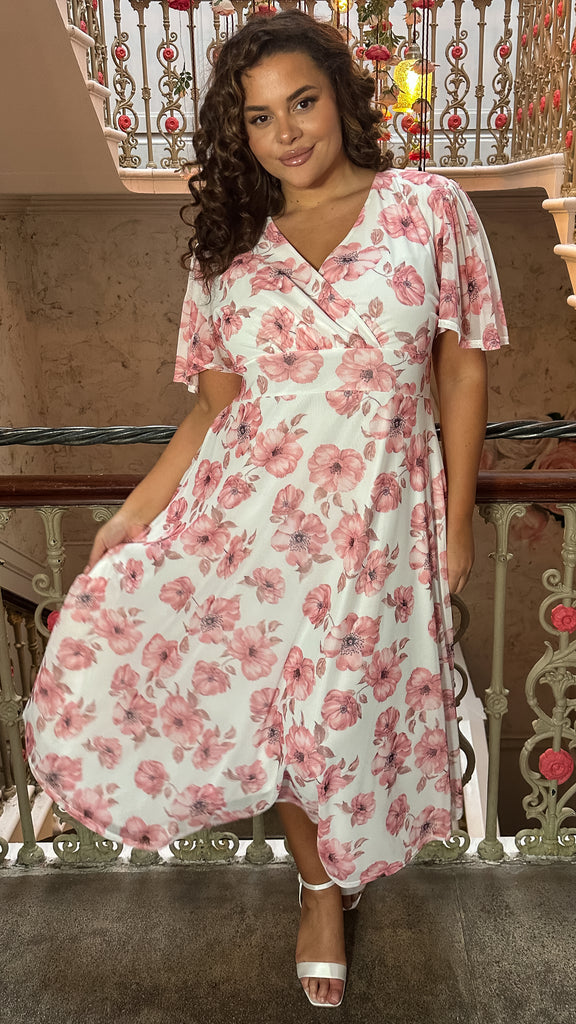 CurveWow Mesh Angel Sleeve Dress Pink Floral – Curvewow