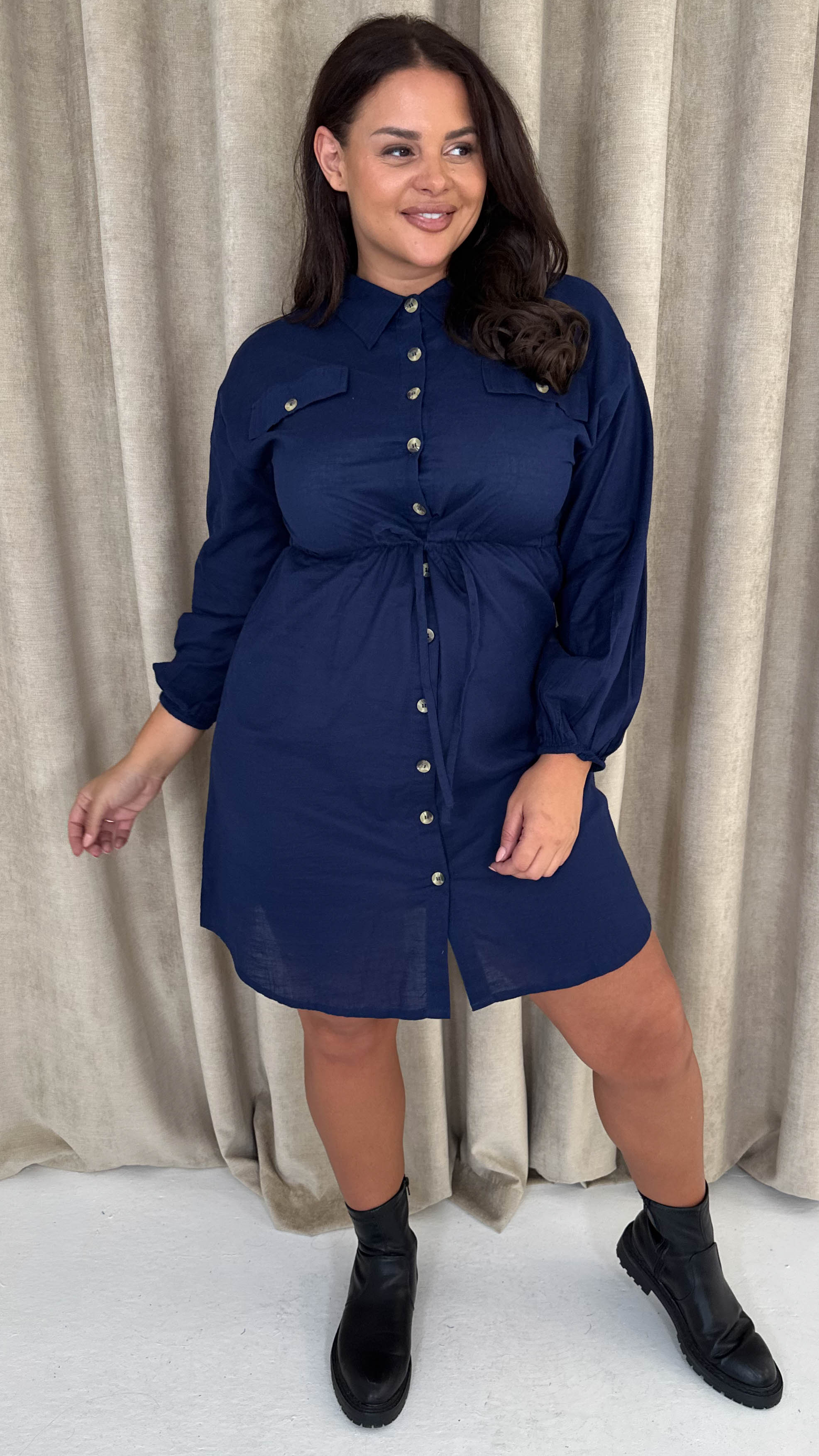 CurveWow Utility Shirt Dress Navy