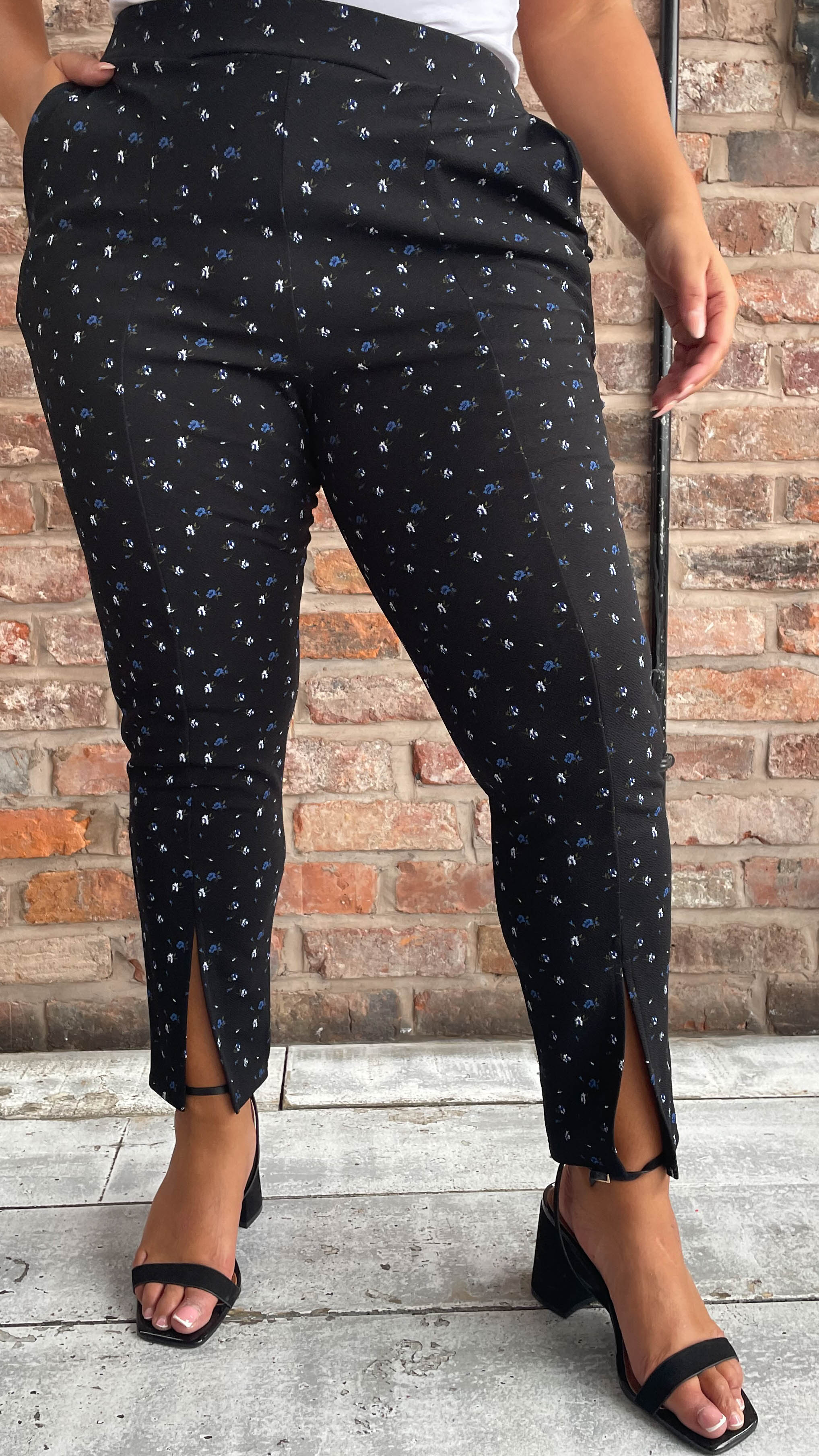 CurveWow Ditsy Print Split Hem Trouser Black