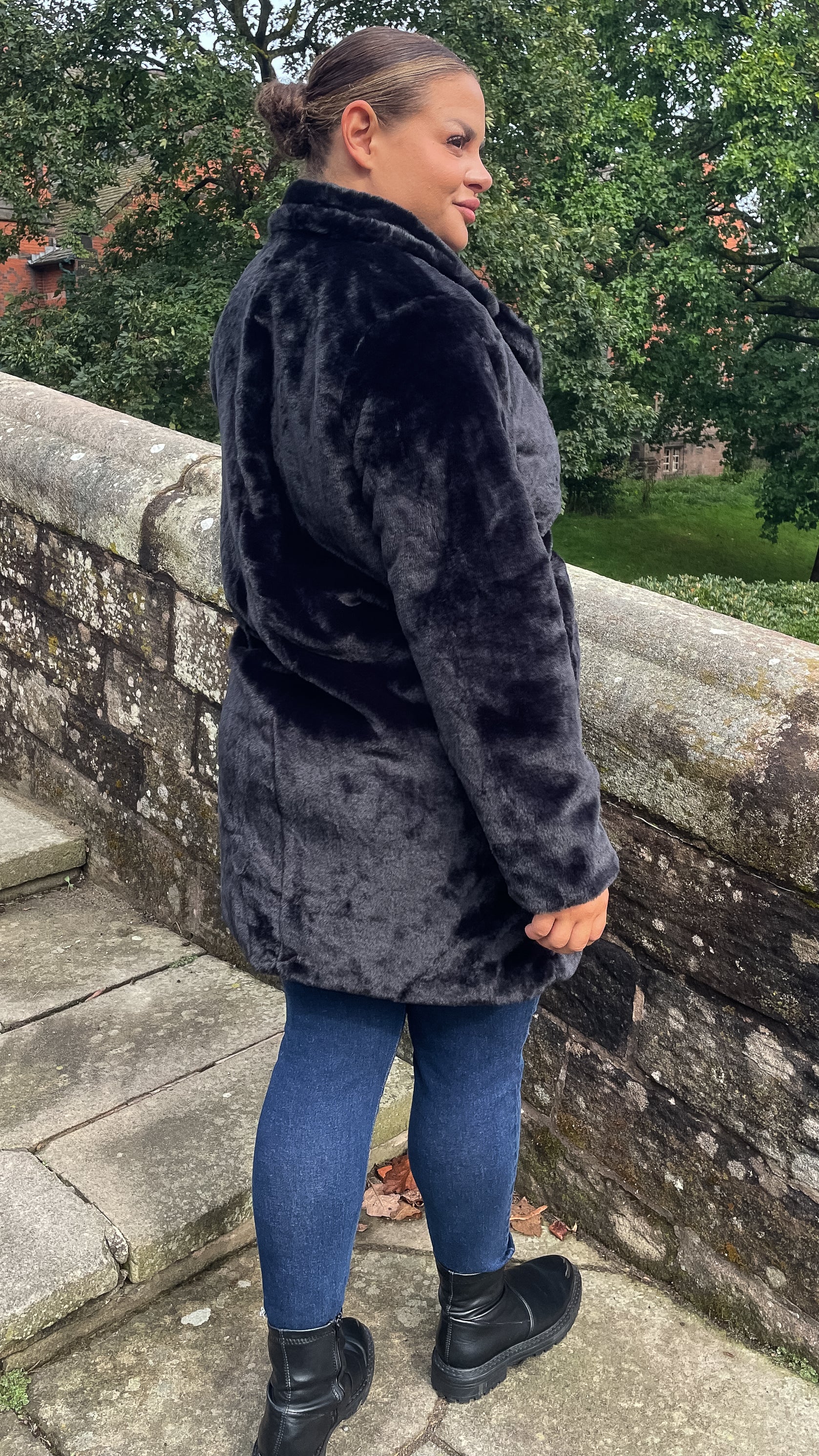 CurveWow Faux Fur Button Front Coat Black