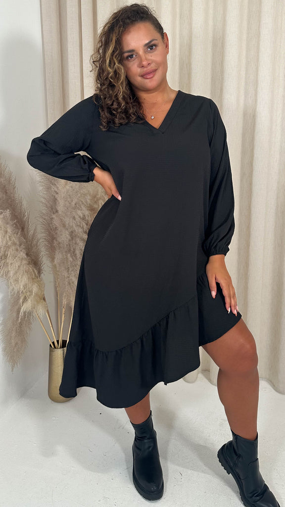 Asymmetrical Textured Dress in Black