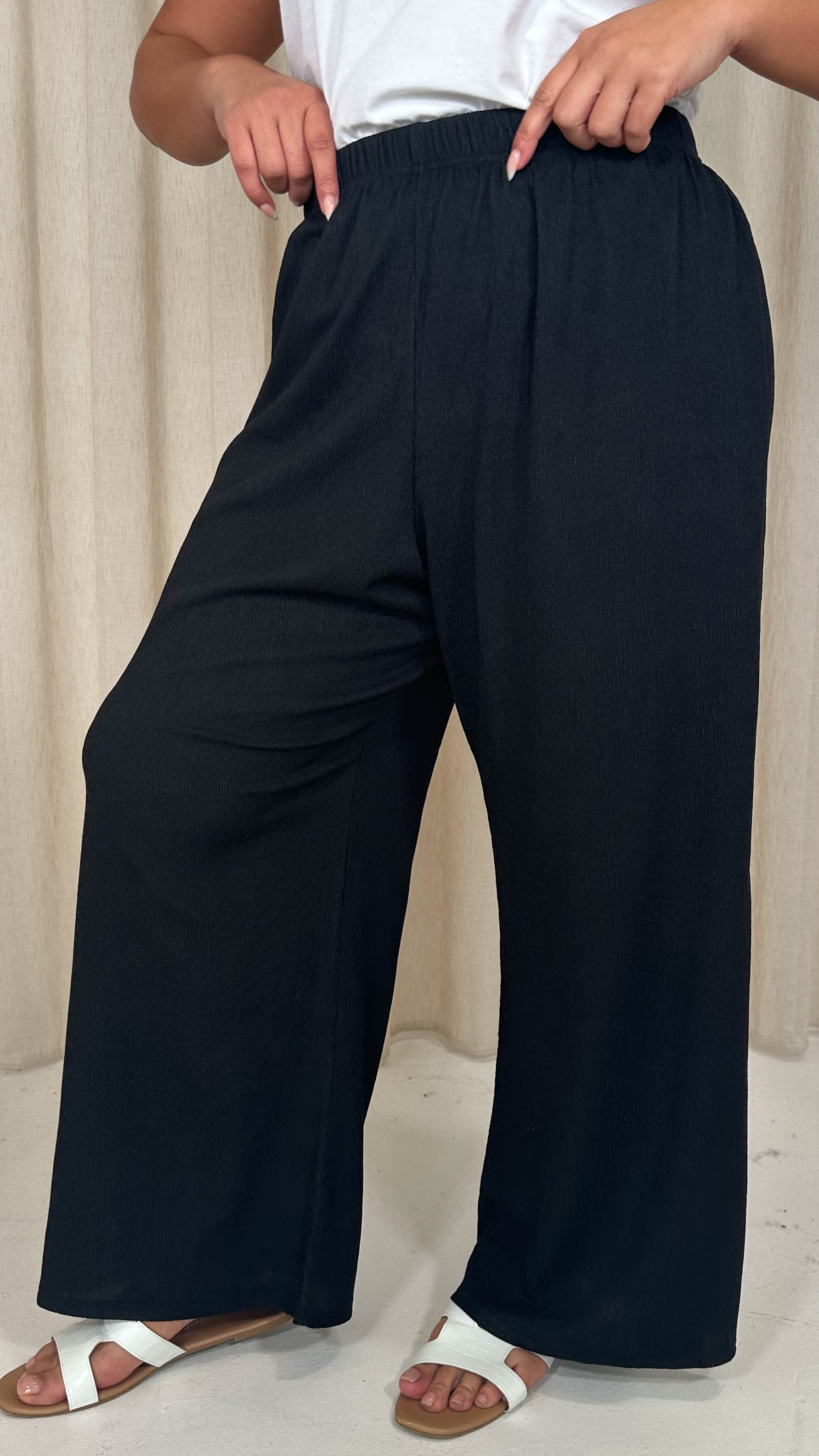CurveWow Textured Wide Leg Trouser Black