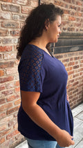 CurveWow Lace Detail T-Shirt Navy