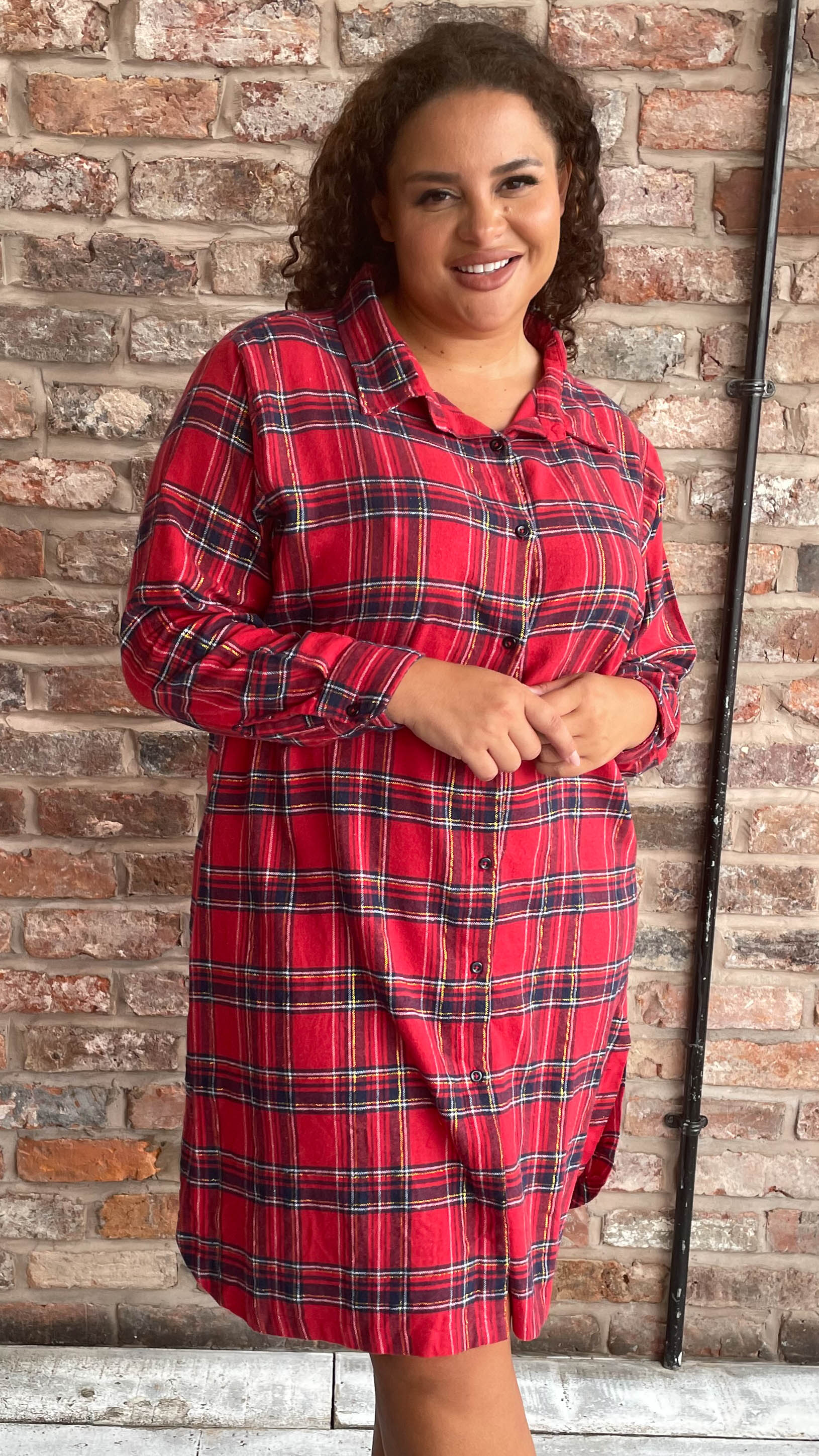 CurveWow Flannel Tartan Nightgown Red