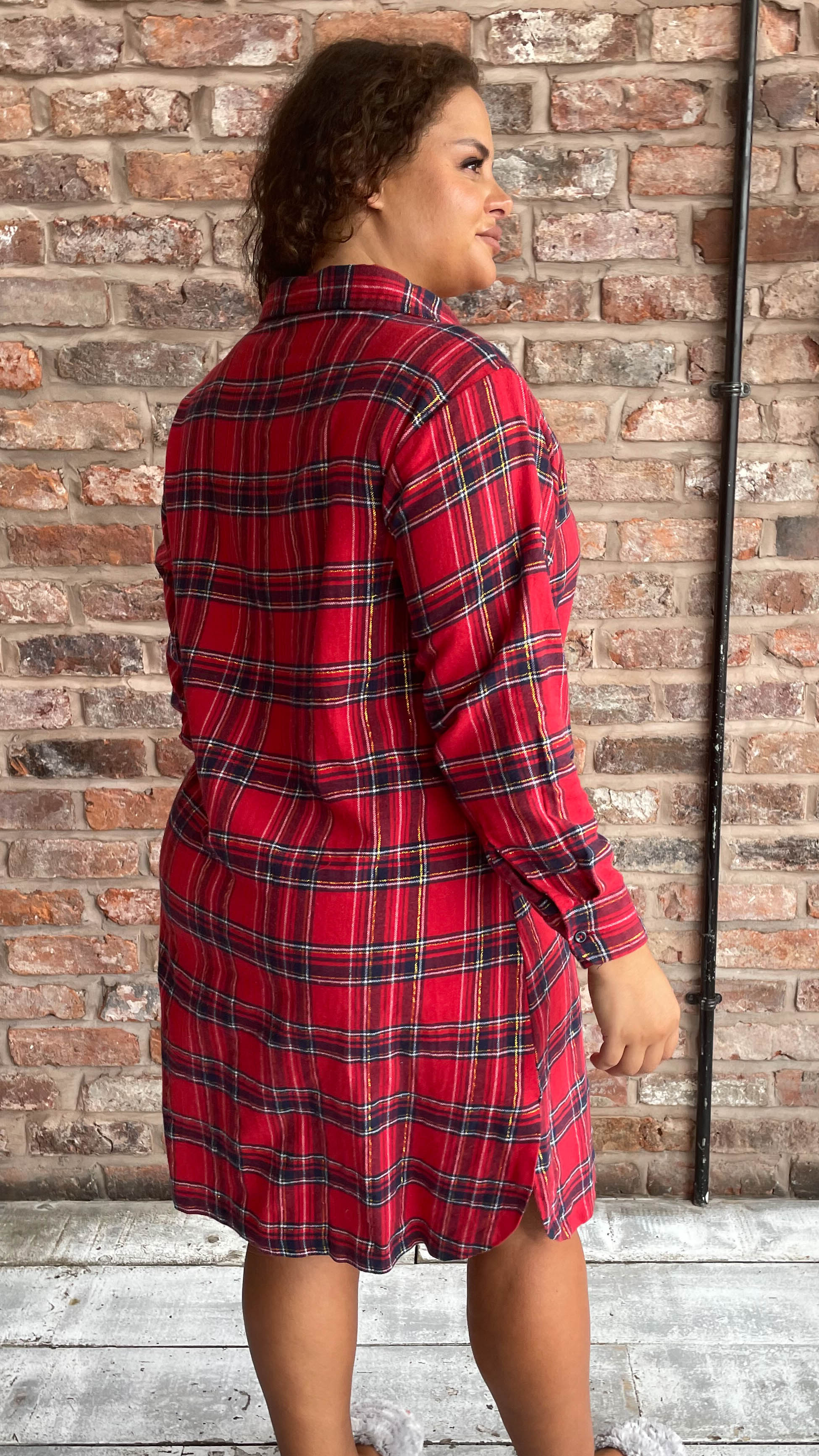 CurveWow Flannel Tartan Nightgown Red