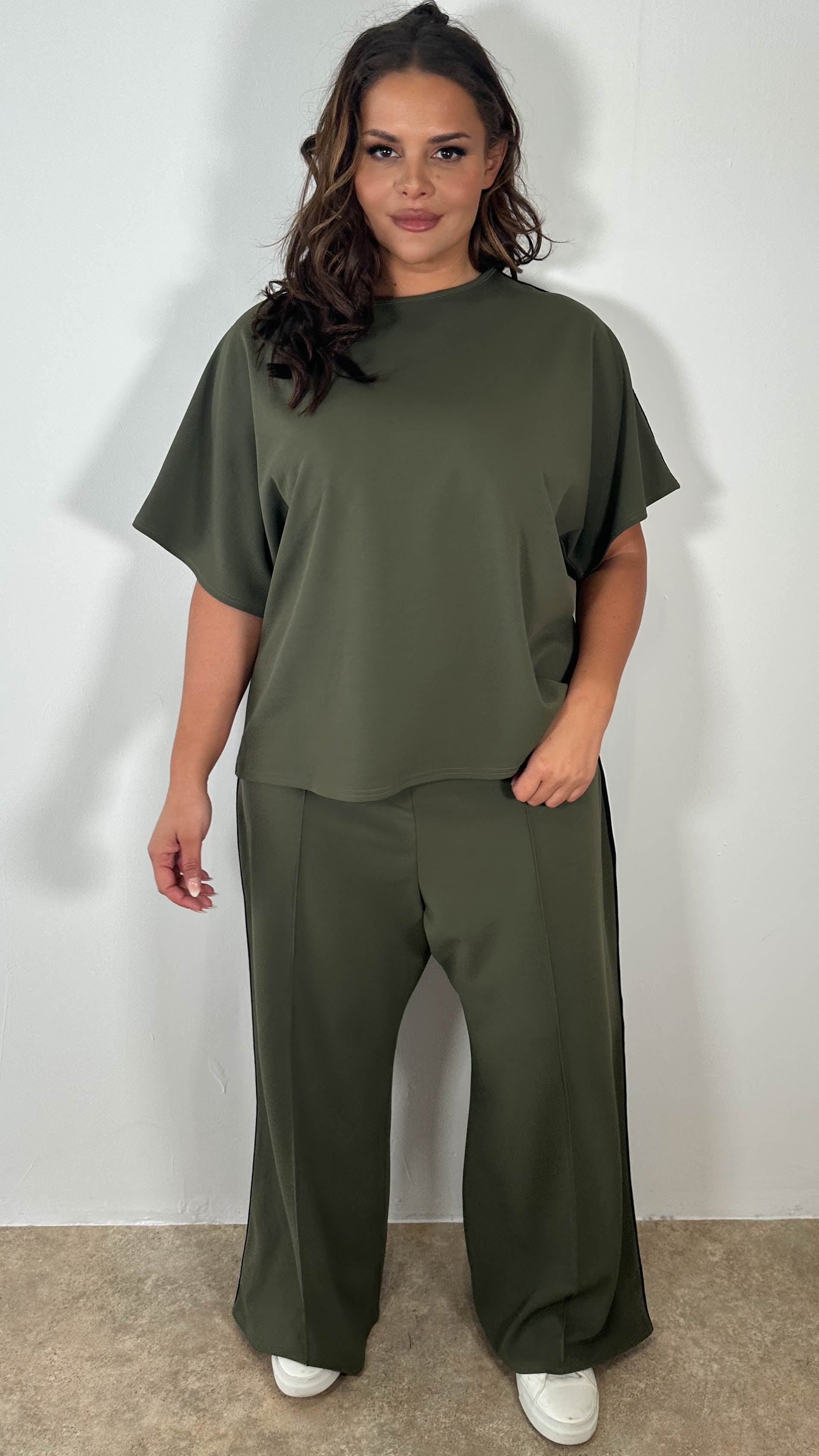 CurveWow Pintuck Front Side Tape Trouser Khaki