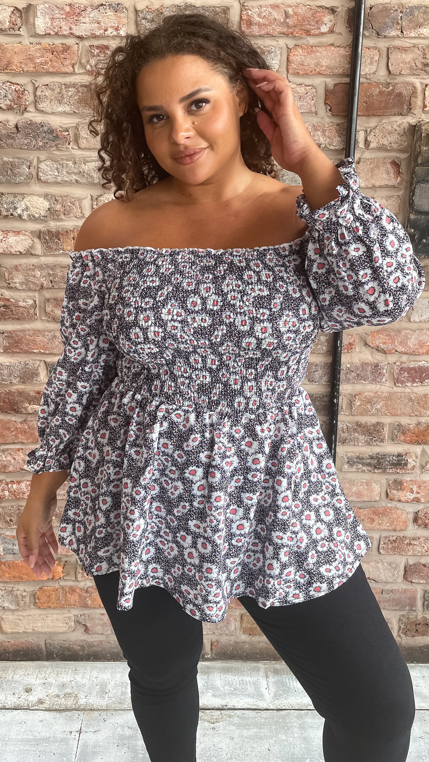 CurveWow Peplum Top Multi Floral Dot Print