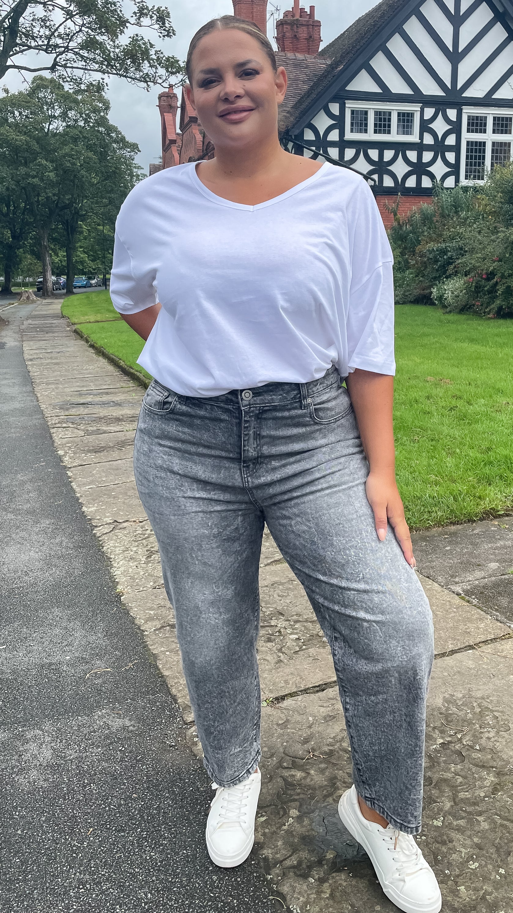 CurveWow Straight Leg Ankle Grazer Jeans Grey Acid Wash