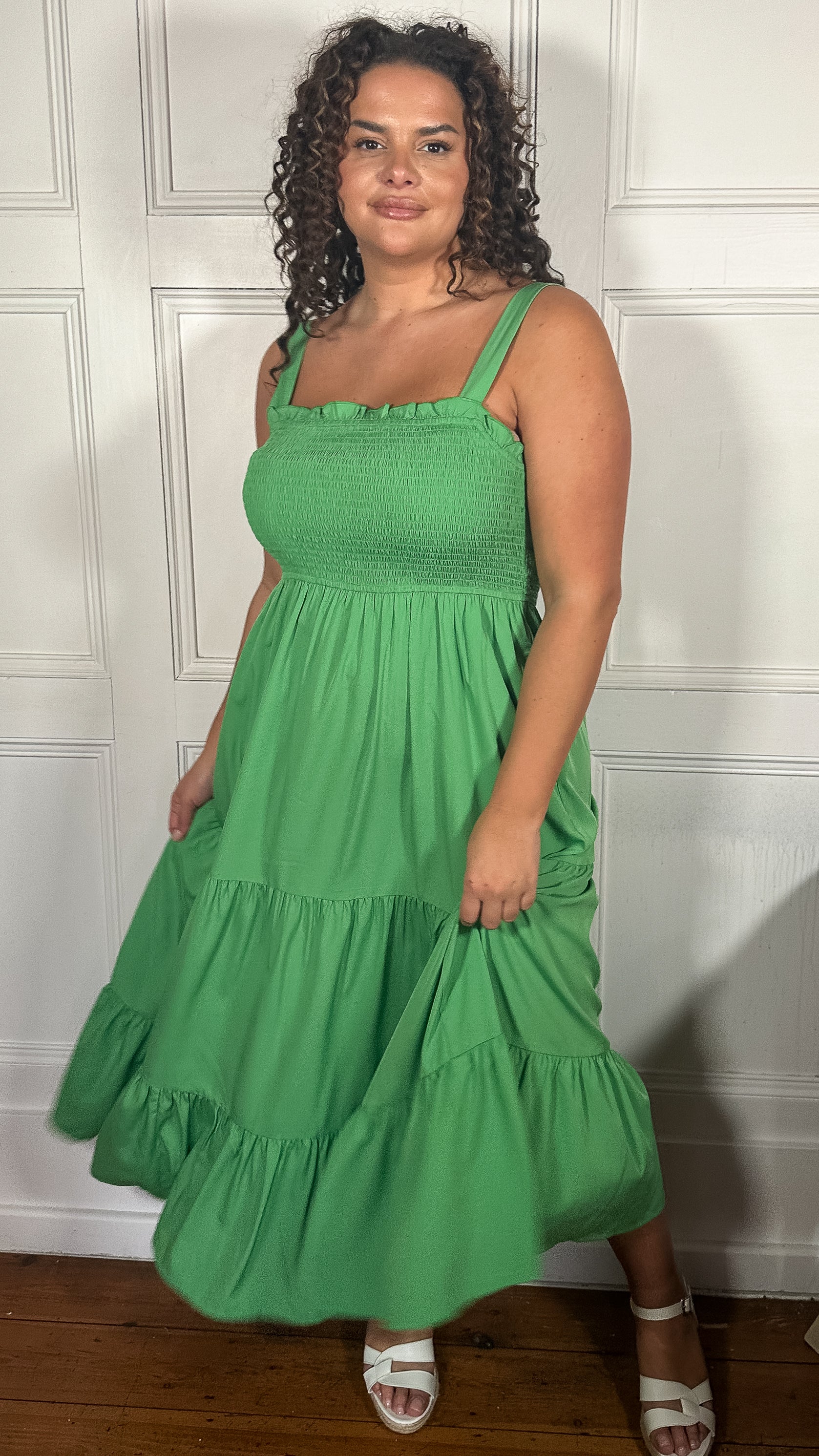 CurveWow Shirred Maxi Dress Green
