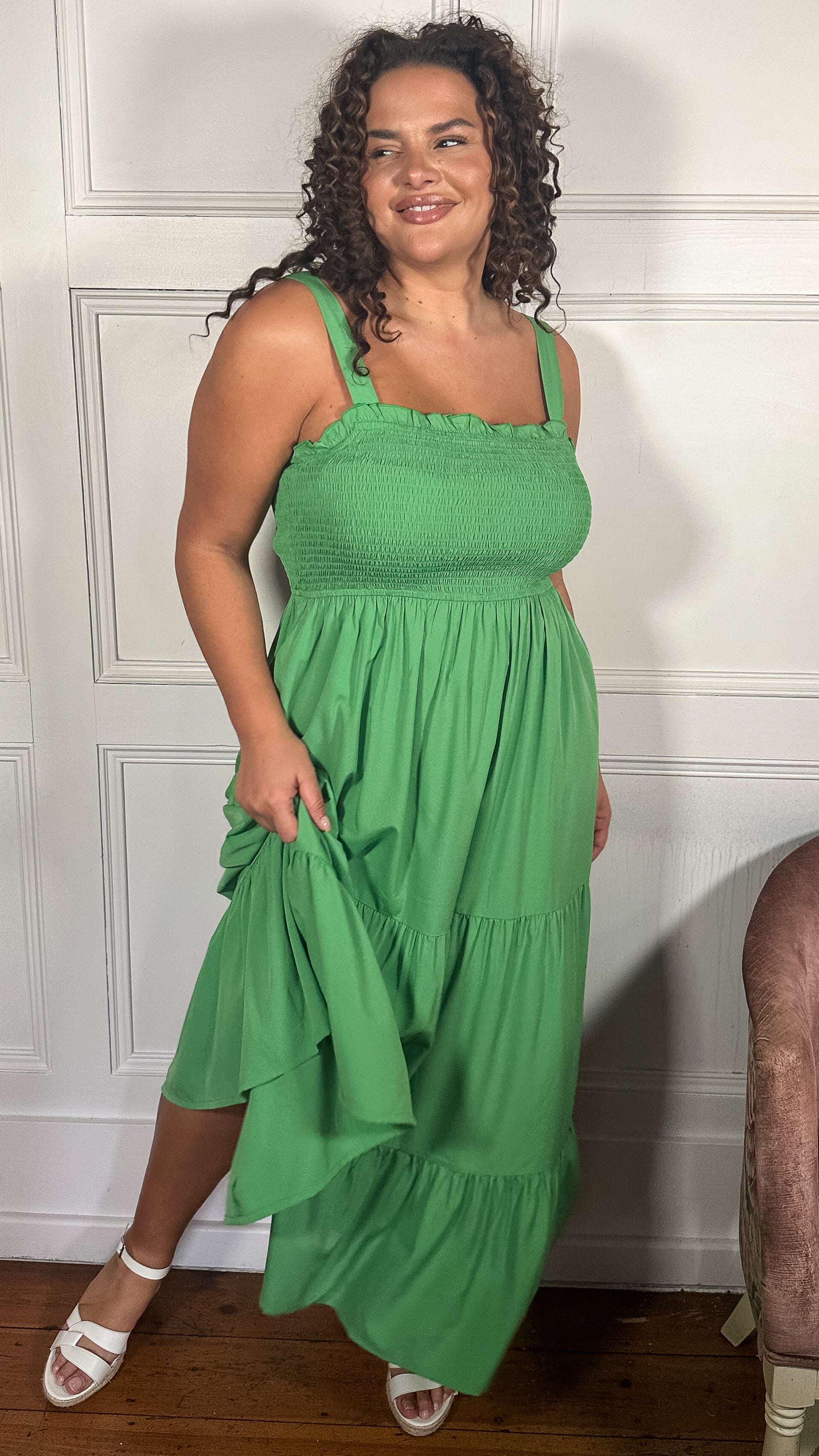 CurveWow Shirred Maxi Dress Green